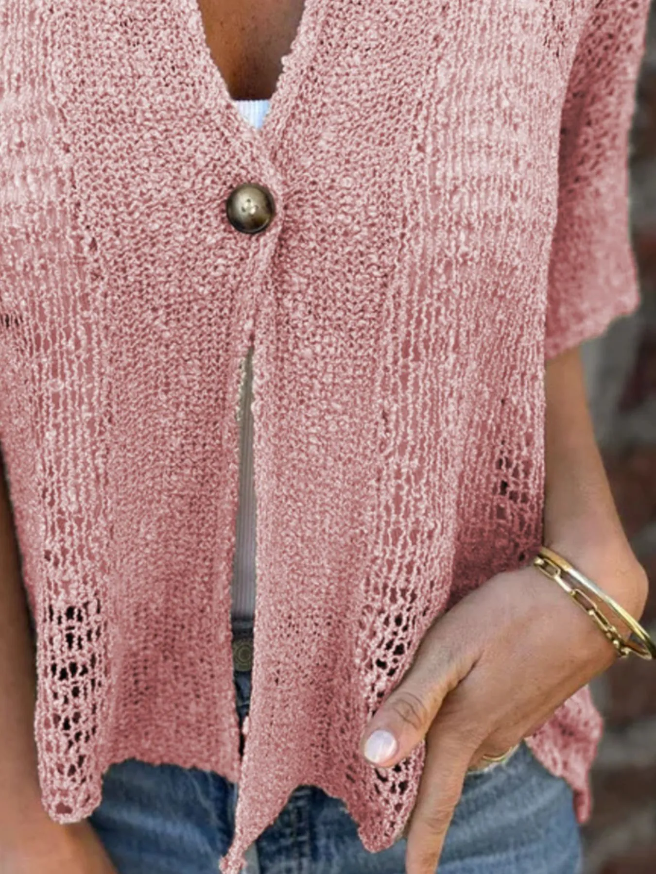 Full Size One Button Half Sleeve Cardigan Plus Size - Image 19