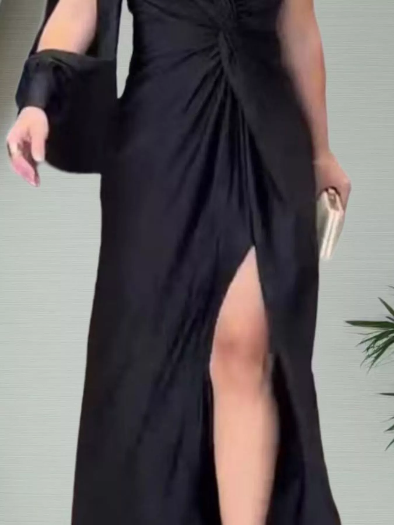 Full Size One-Shoulder Knot Detail Slit Maxi Dress Plus Size - Image 26