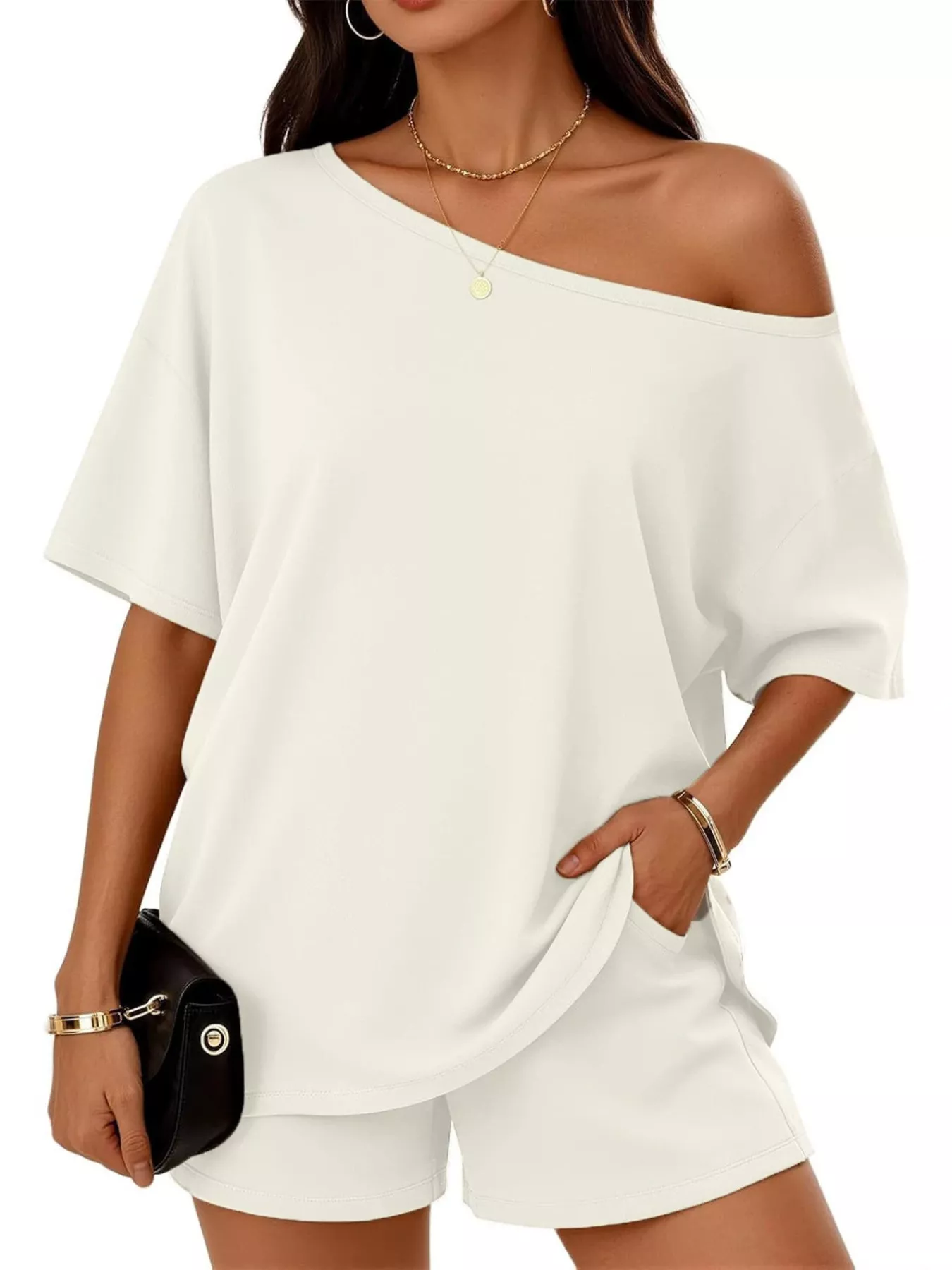 Full Size One Shoulder Top and Shorts Set Plus Size - Image 14