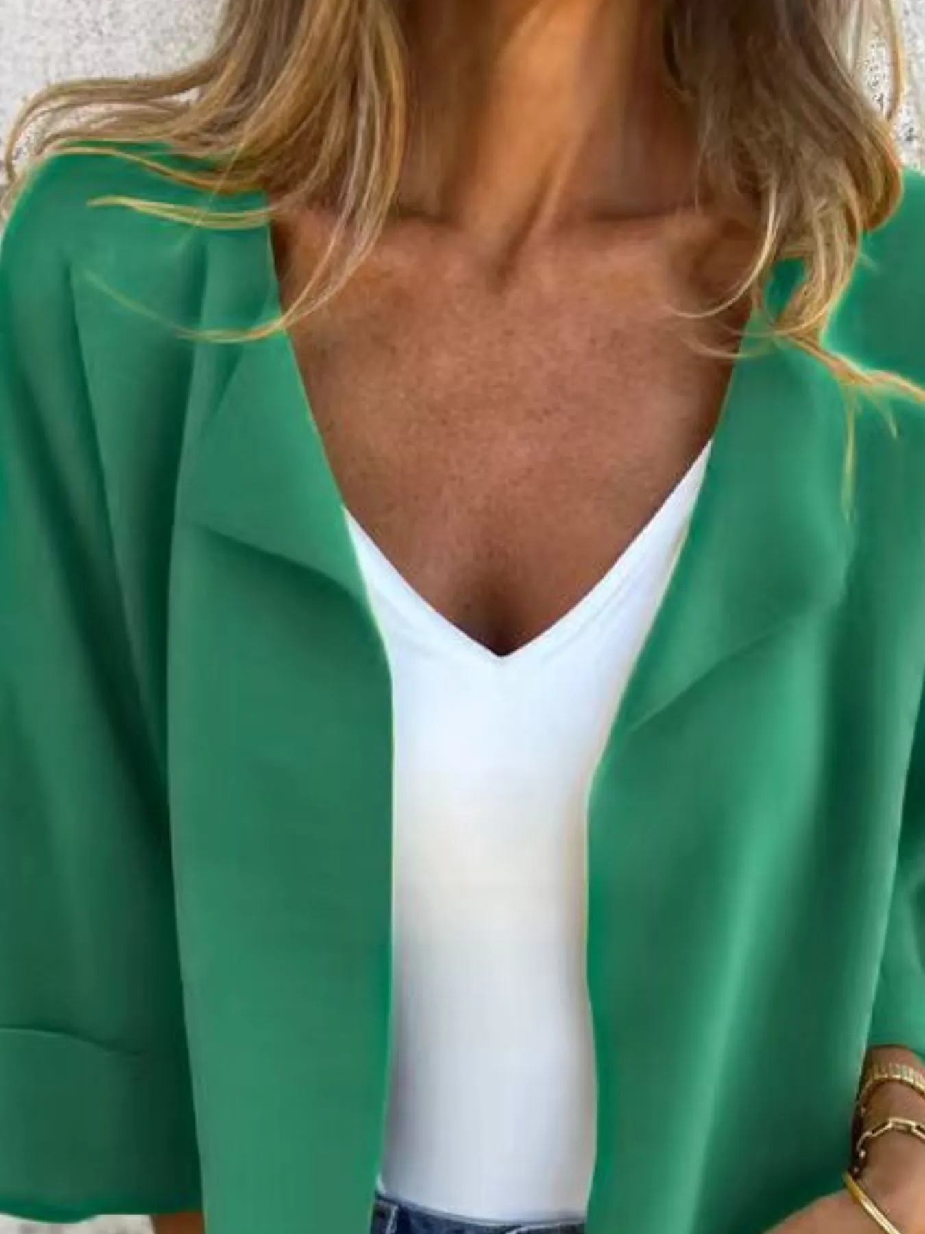 Full Size Open Front 3/4 Sleeve Cardigan Plus Size - Image 3