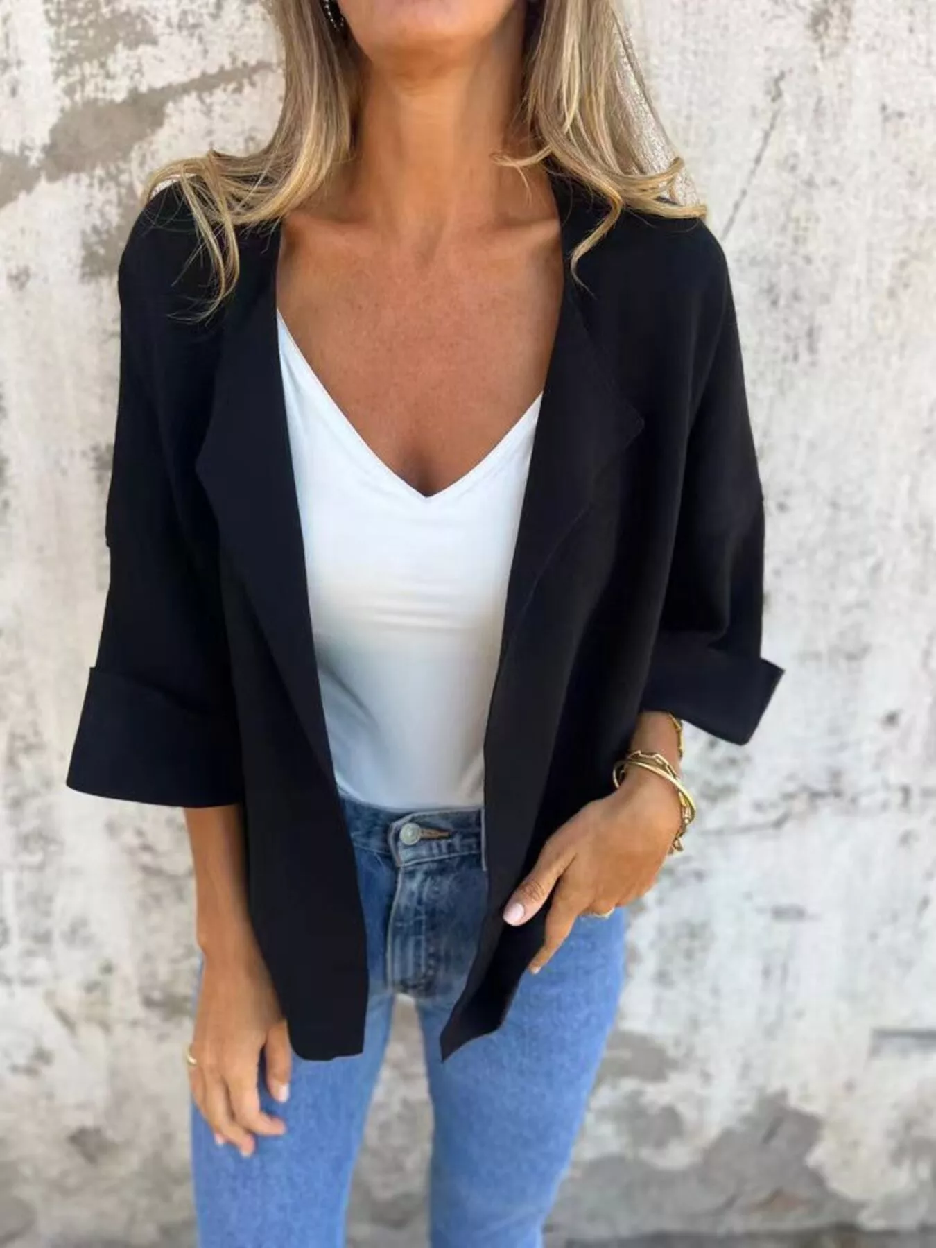 Full Size Open Front 3/4 Sleeve Casual Cardigan Plus Size - Image 7
