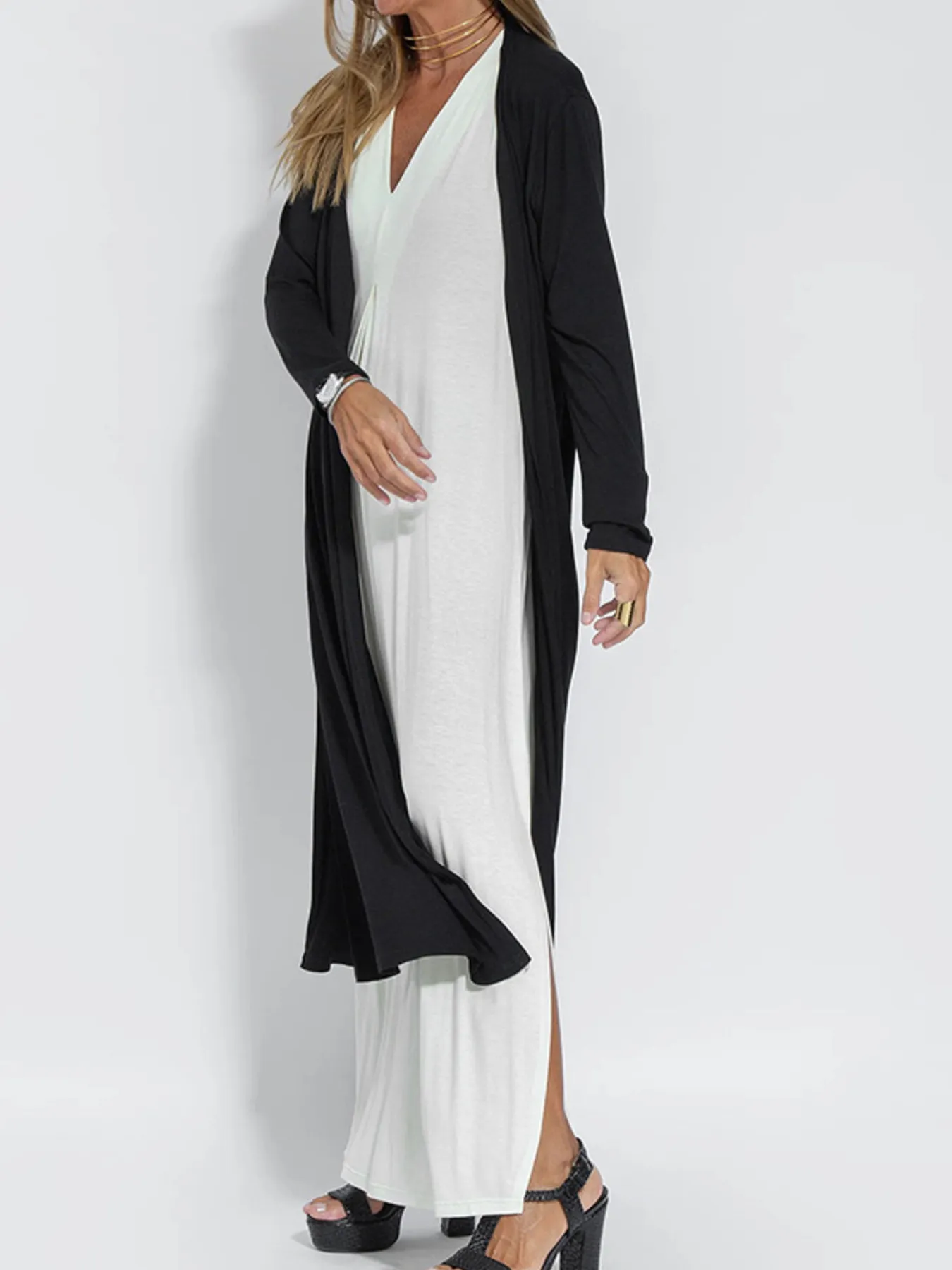 Full Size Open Front Side Slit Longline Cardigan Plus Size - Image 10