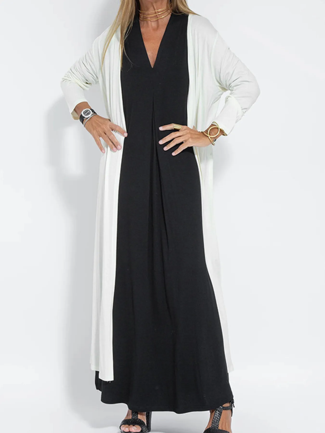 Full Size Open Front Side Slit Longline Cardigan Plus Size - Image 11