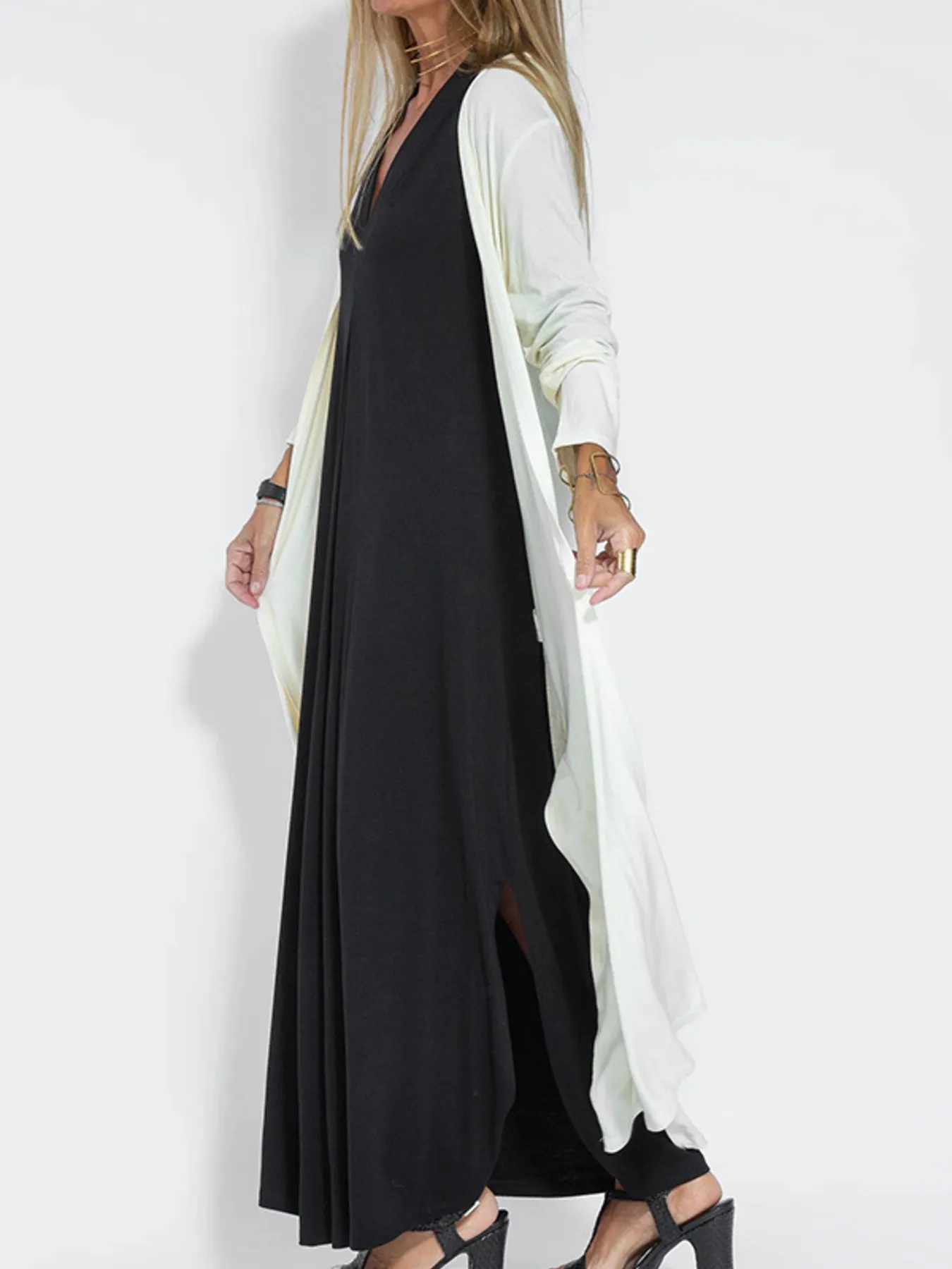 Full Size Open Front Side Slit Longline Cardigan Plus Size - Image 12