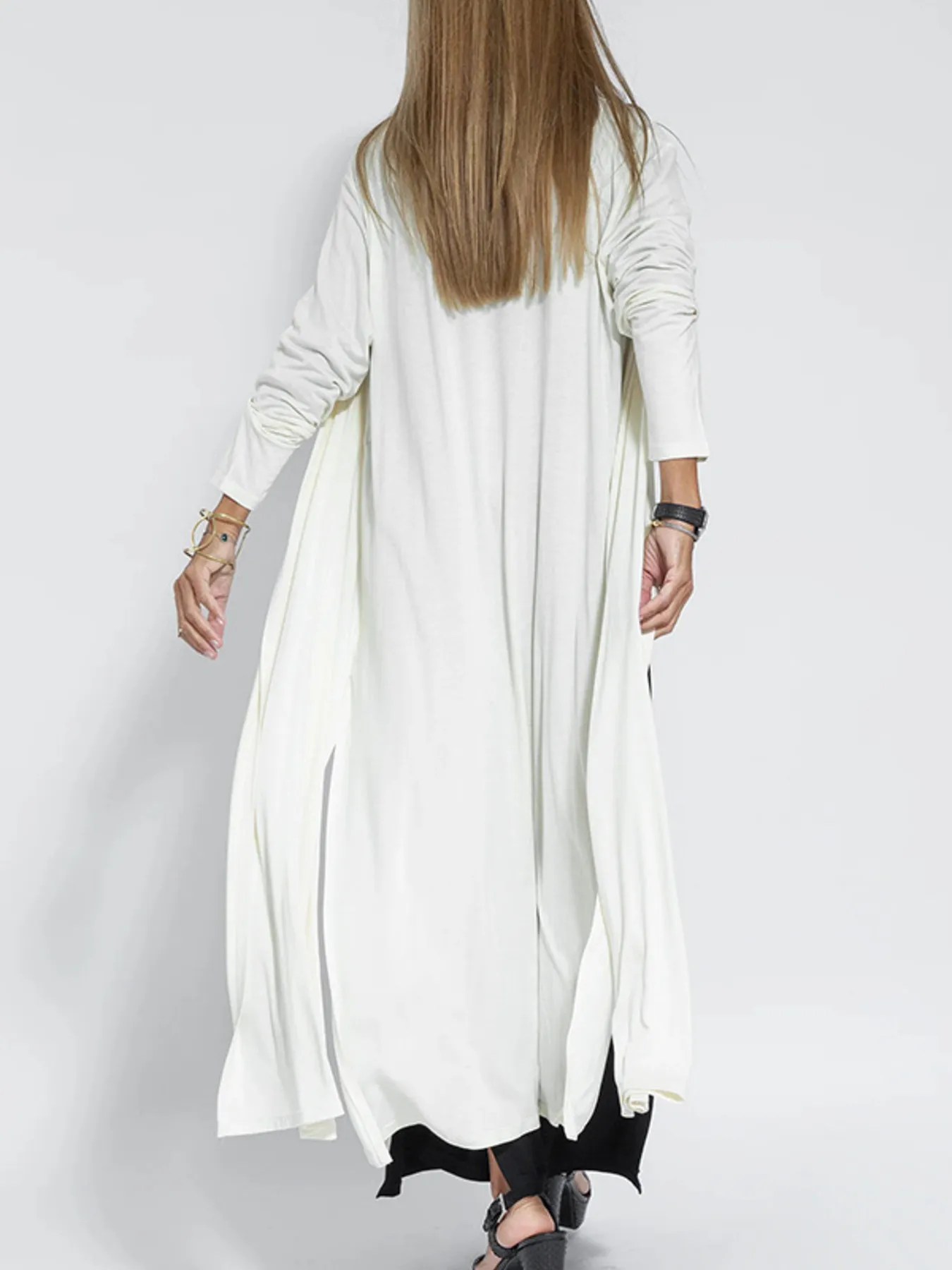 Full Size Open Front Side Slit Longline Cardigan Plus Size - Image 13