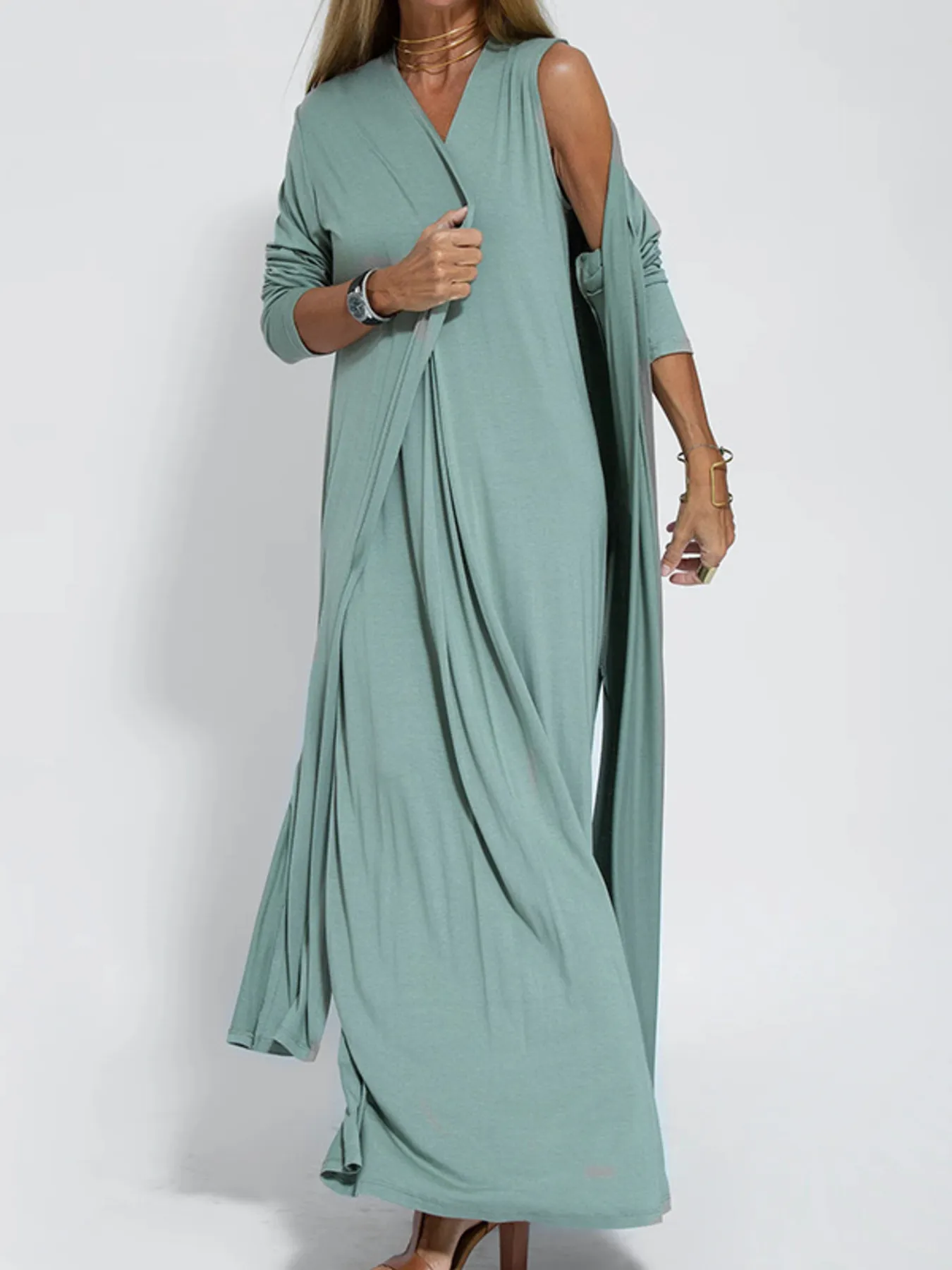 Full Size Open Front Side Slit Longline Cardigan Plus Size - Image 2