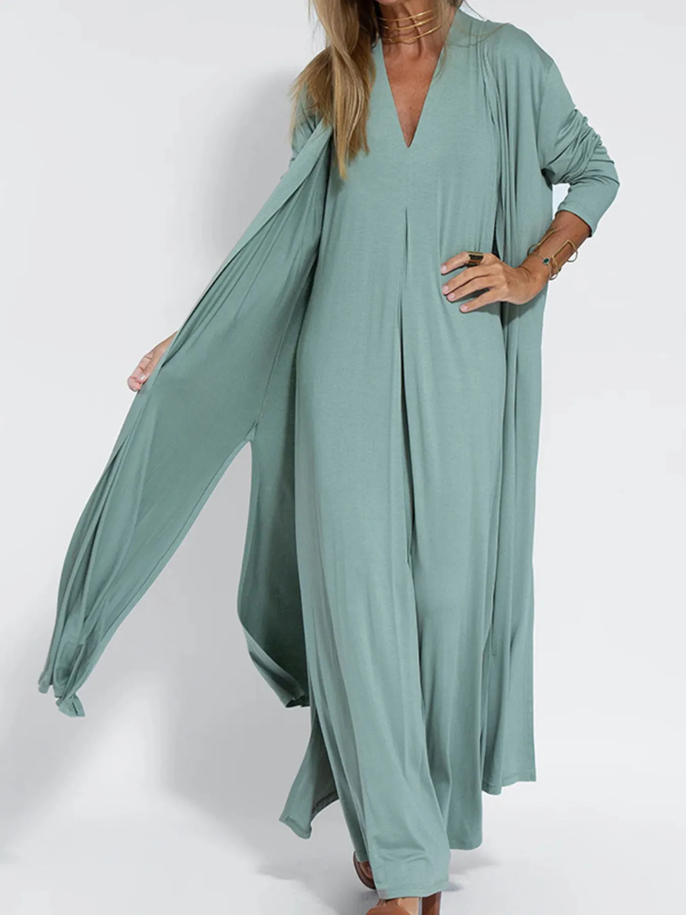 Full Size Open Front Side Slit Longline Cardigan Plus Size - Image 4