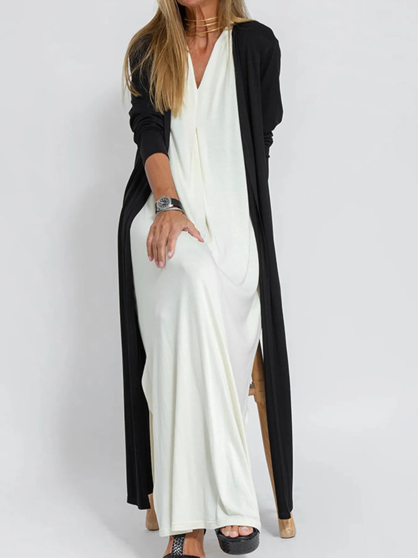 Full Size Open Front Side Slit Longline Cardigan Plus Size - Image 8