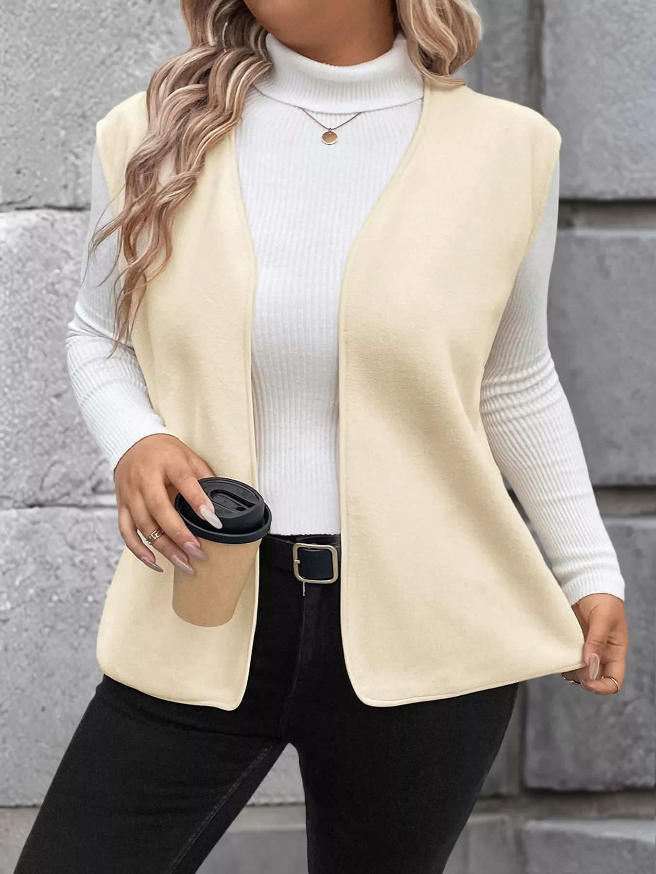 Full Size Open Front Vest Coat Plus Size - Image 10