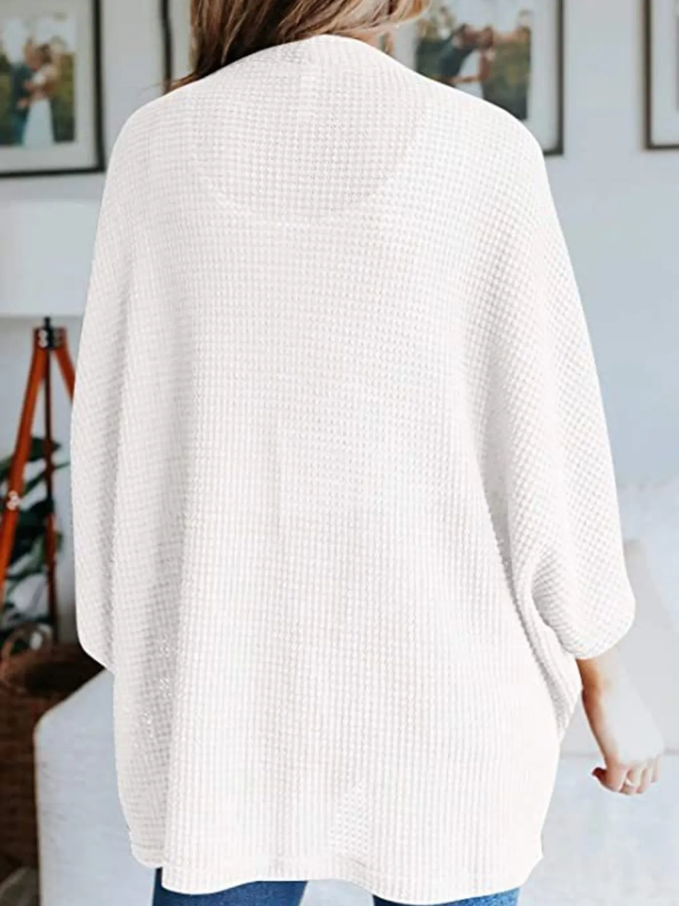 Full Size Open Front Waffle Knit Cardigan Plus Size - Image 38