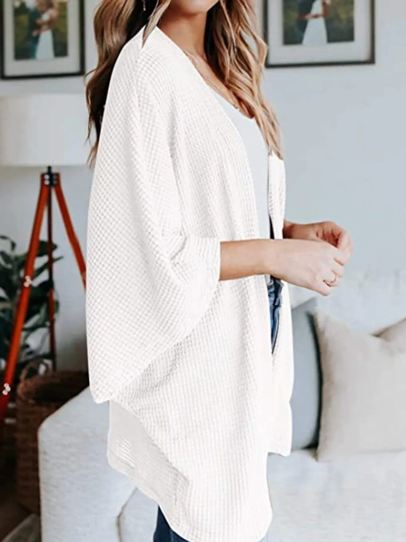 Full Size Open Front Waffle Knit Cardigan Plus Size - Image 39