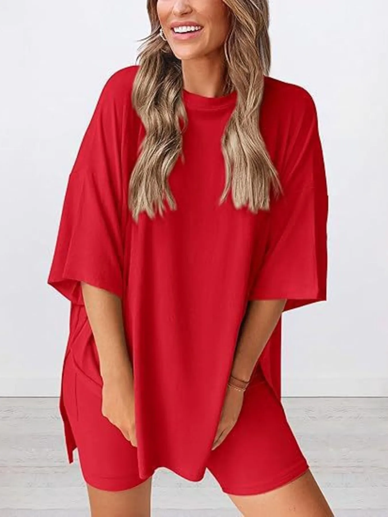 Full Size Oversized Round Neck Top and Shorts Set Plus Size - Image 11