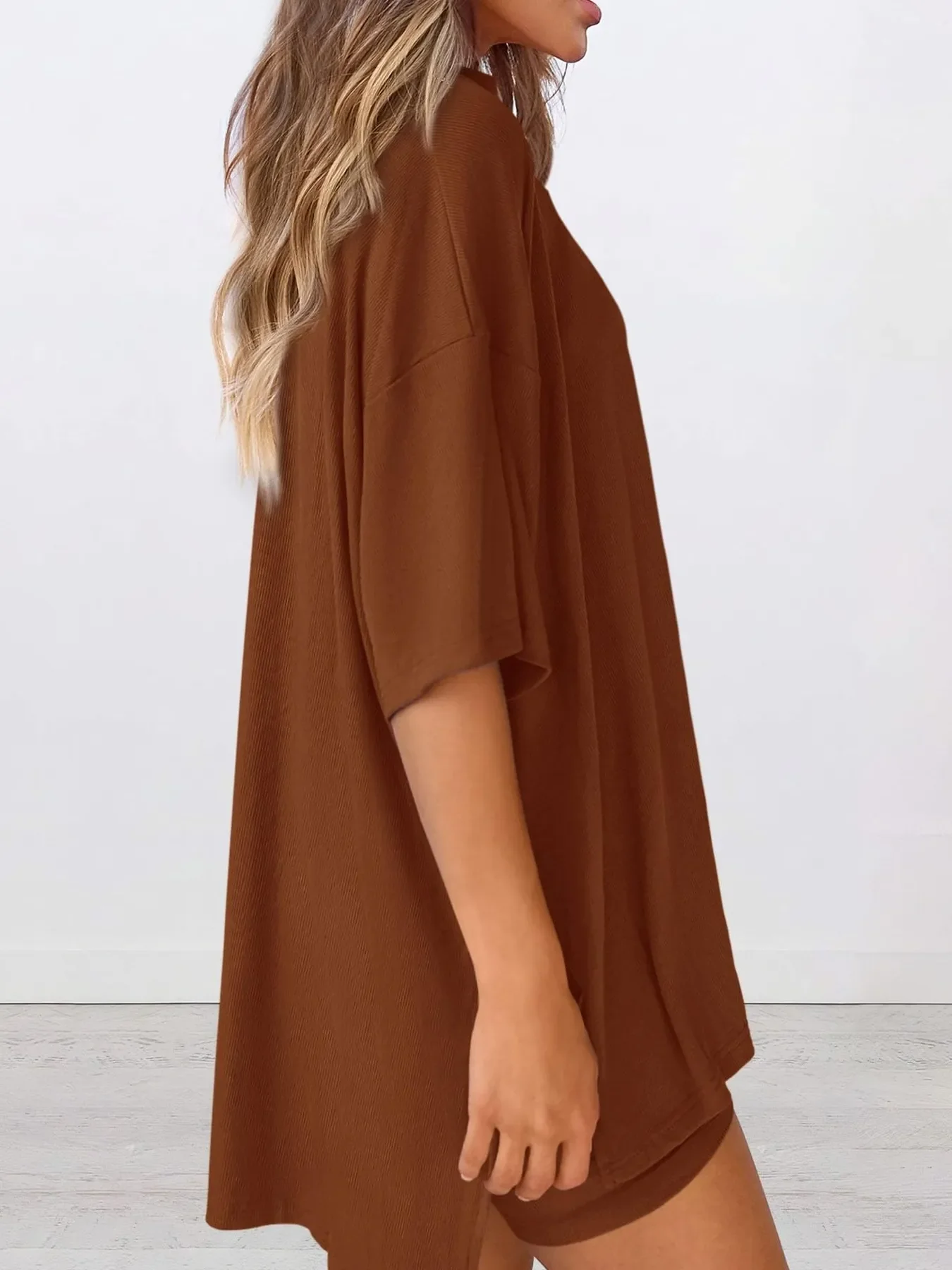 Full Size Oversized Round Neck Top and Shorts Set Plus Size - Image 24