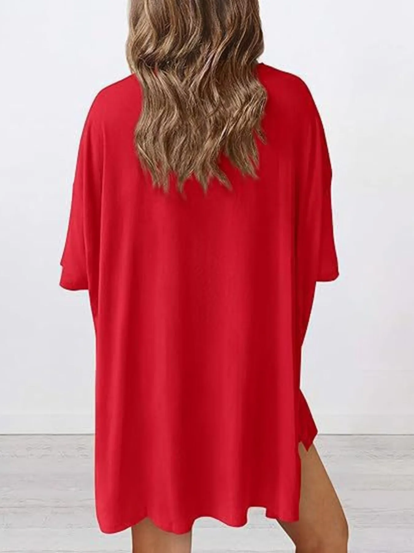 Full Size Oversized Slit Round Neck Top and Shorts Lounge Set Plus Size - Image 23