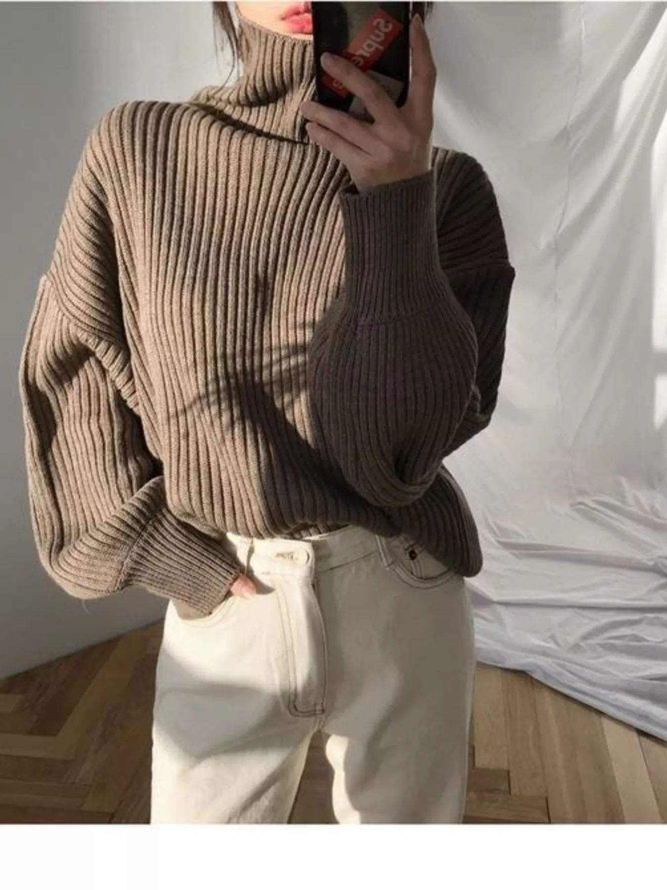 Full Size Oversized Turtleneck Ribbed Knit Sweater Plus Size - Image 2