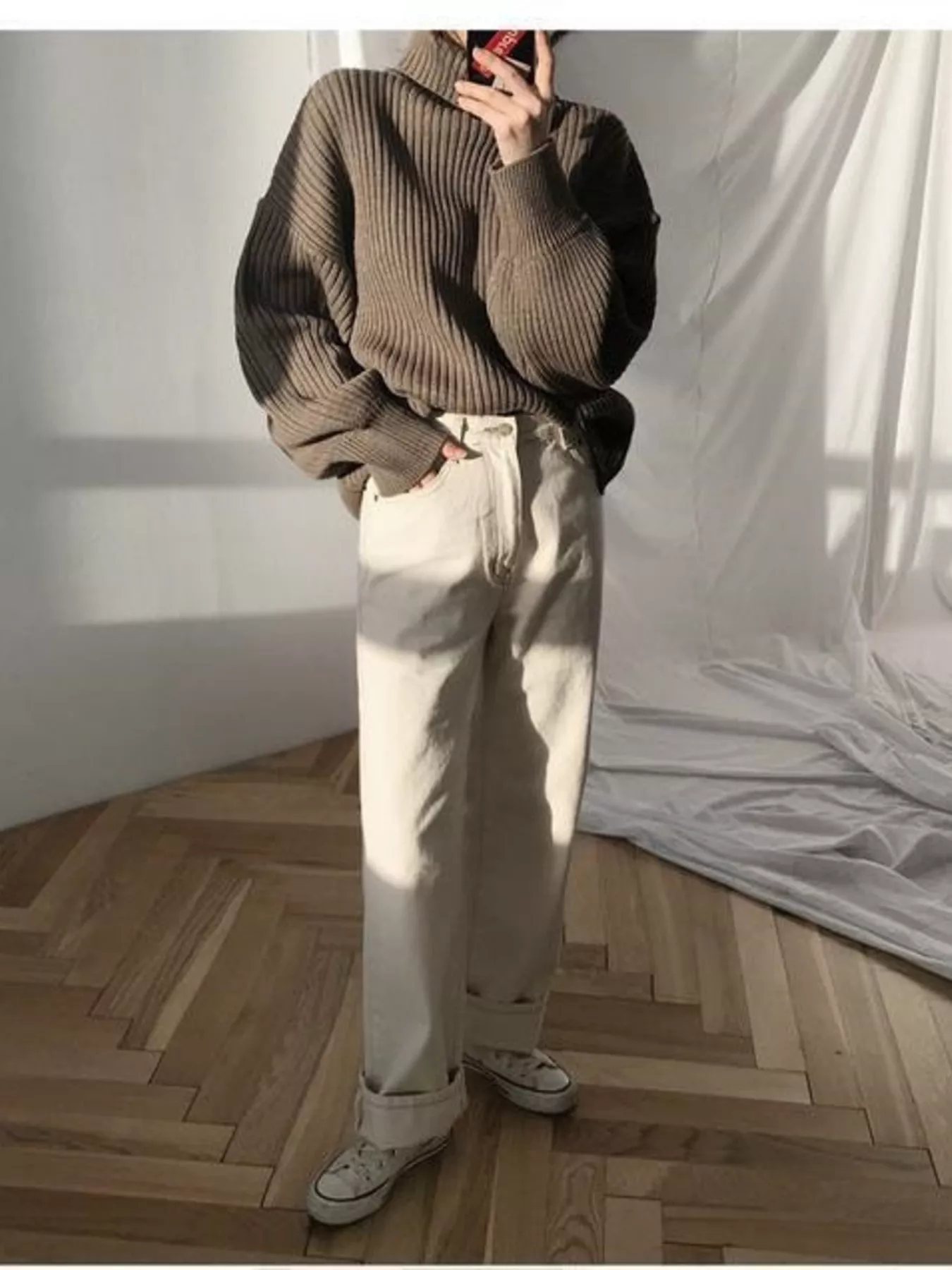 Full Size Oversized Turtleneck Ribbed Knit Sweater Plus Size - Image 4