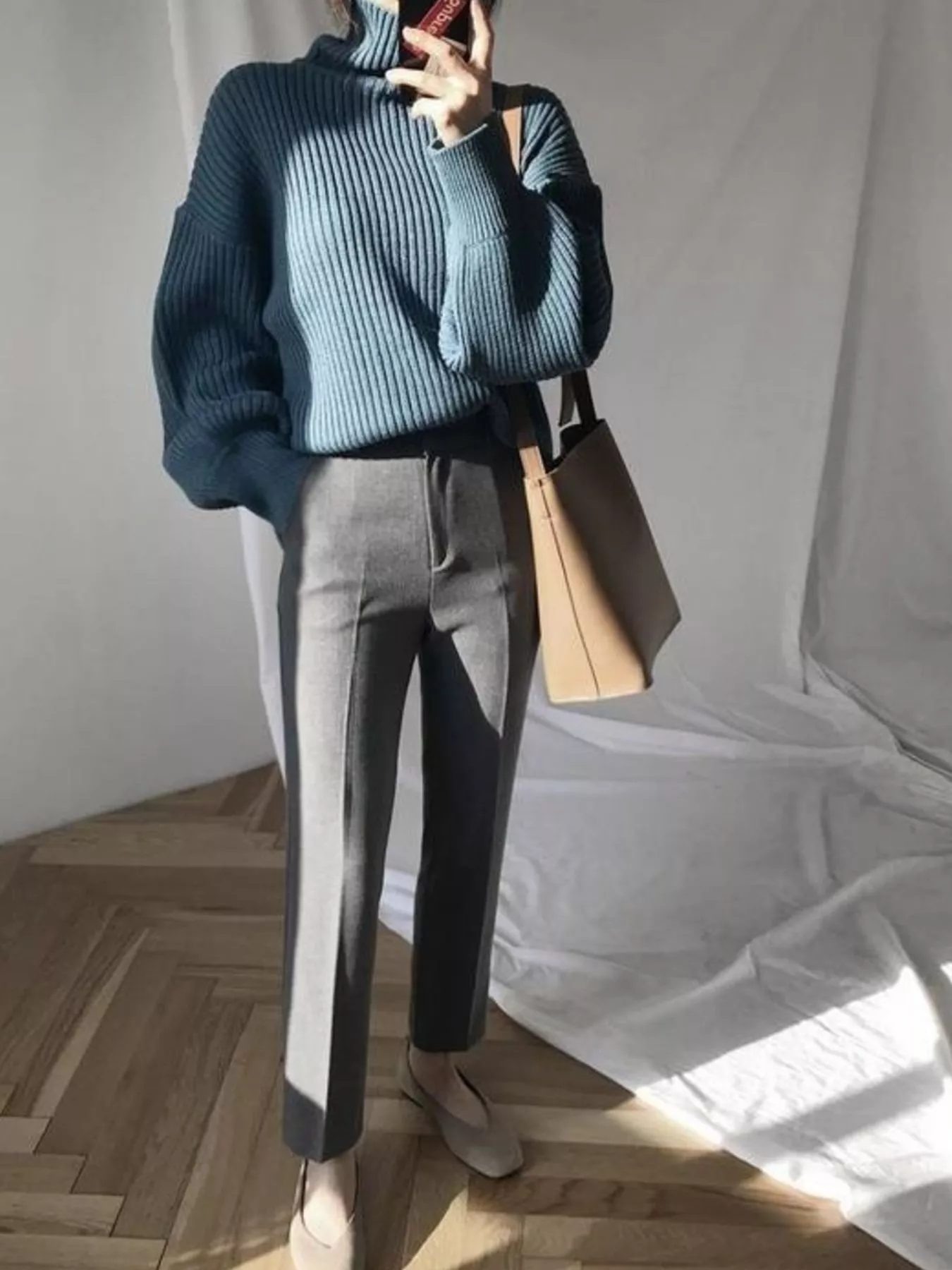 Full Size Oversized Turtleneck Ribbed Knit Sweater Plus Size - Image 7