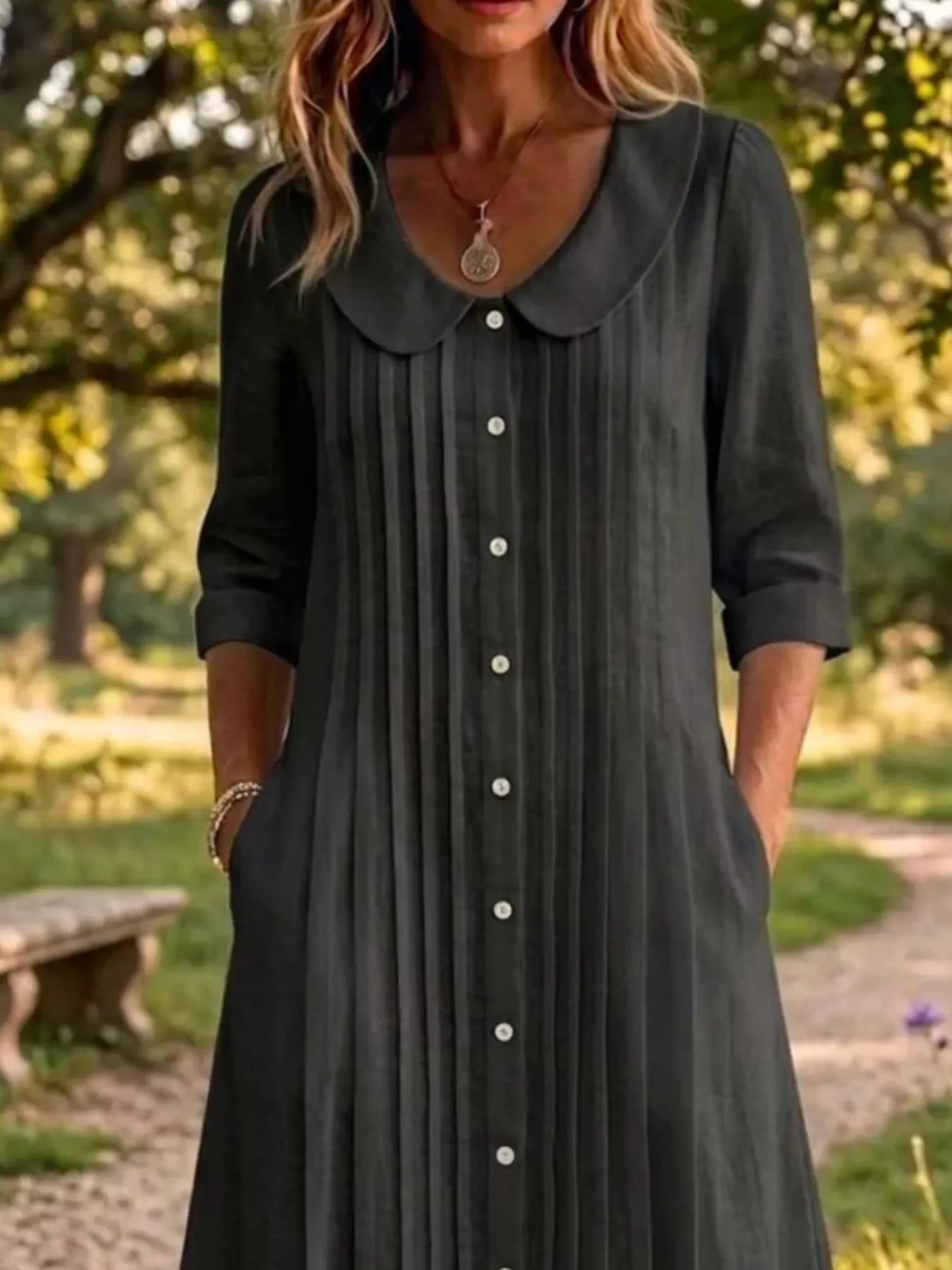 Full Size Peter Pan Collar Button Down Dress Plus Size - Image 10