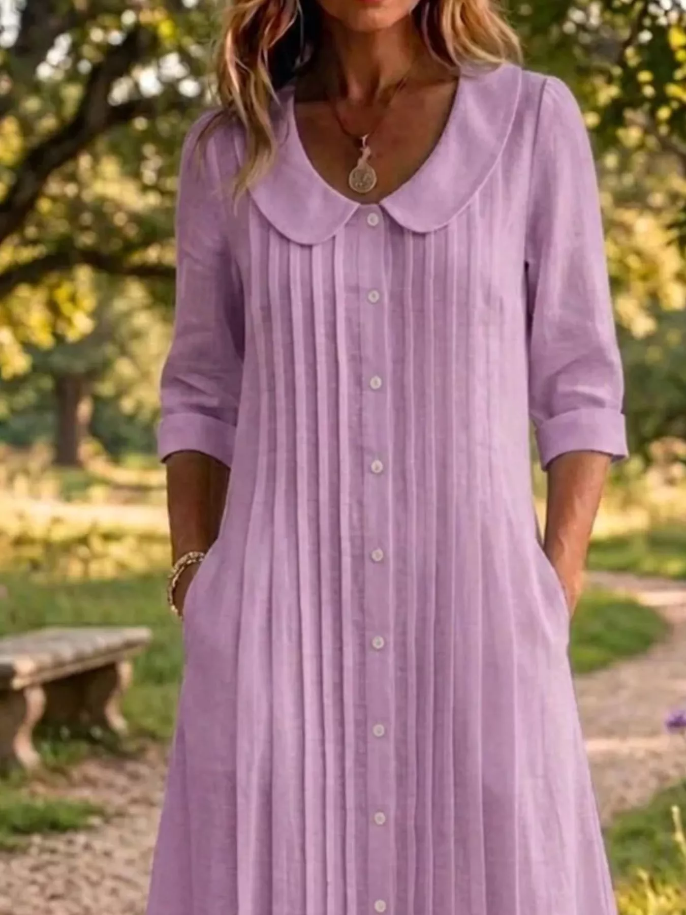 Full Size Peter Pan Collar Button Down Dress Plus Size - Image 12