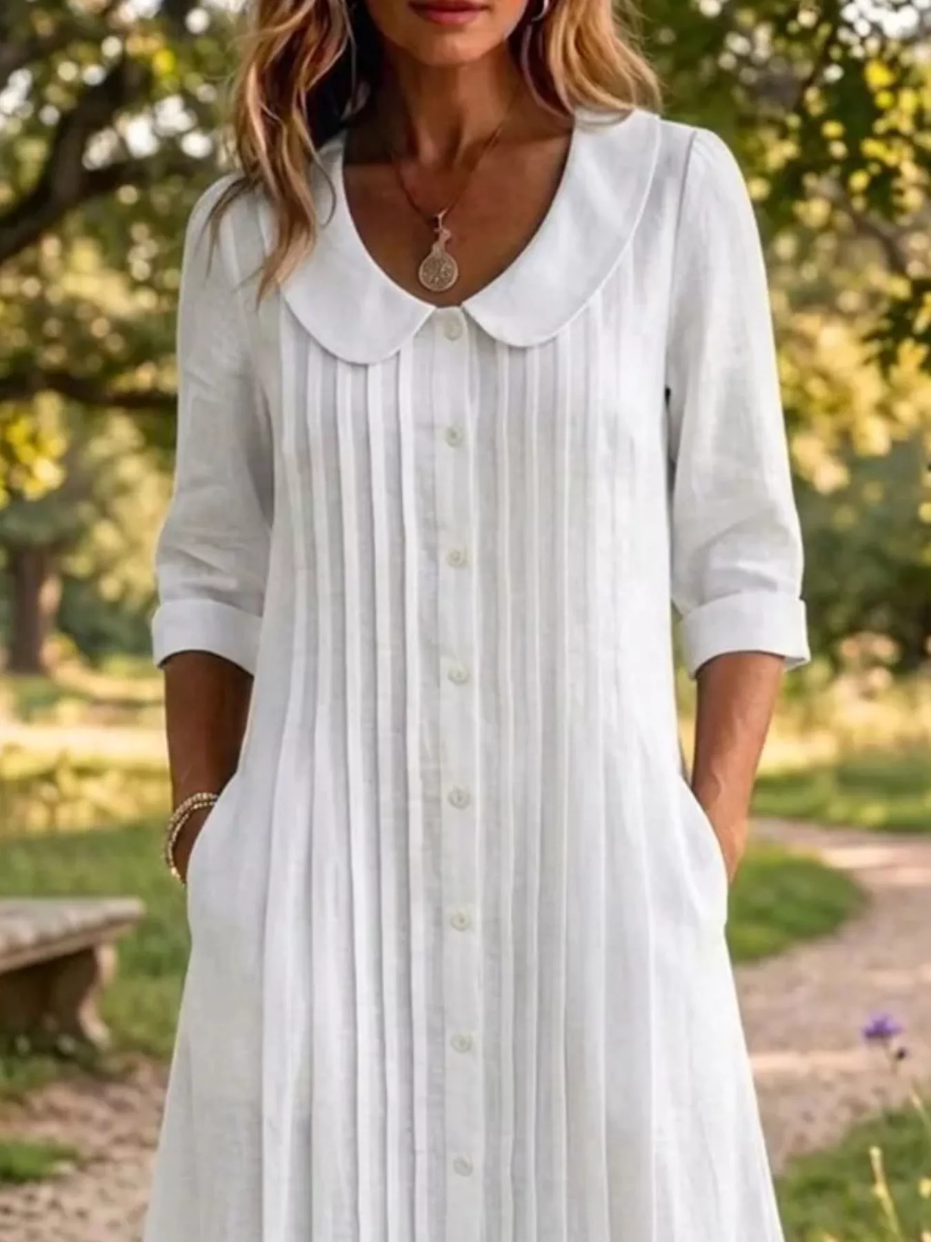 Full Size Peter Pan Collar Button Down Dress Plus Size - Image 2