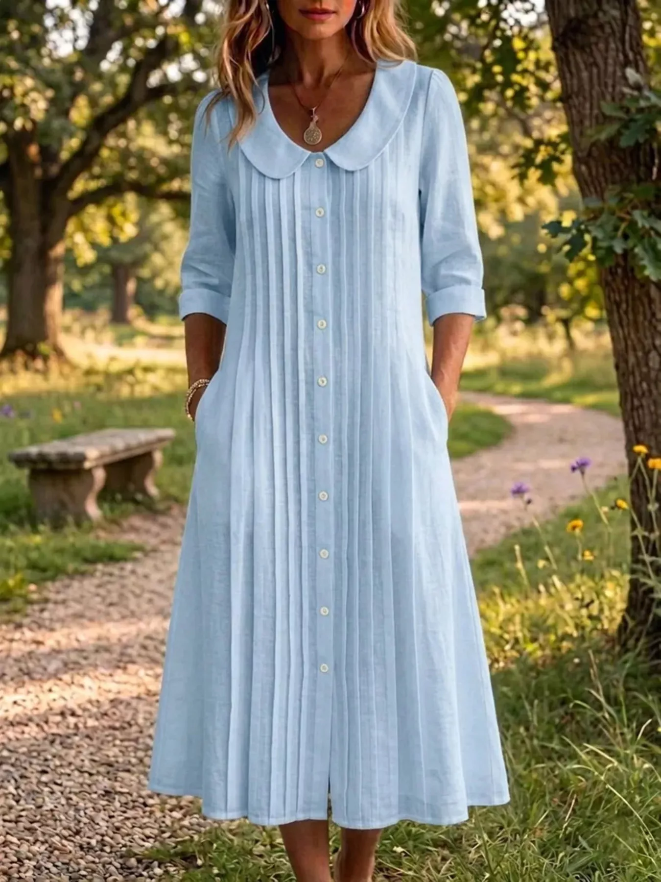 Full Size Peter Pan Collar Button Down Dress Plus Size - Image 3