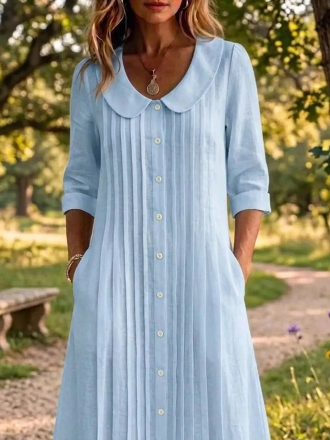 Full Size Peter Pan Collar Button Down Dress Plus Size - Image 4