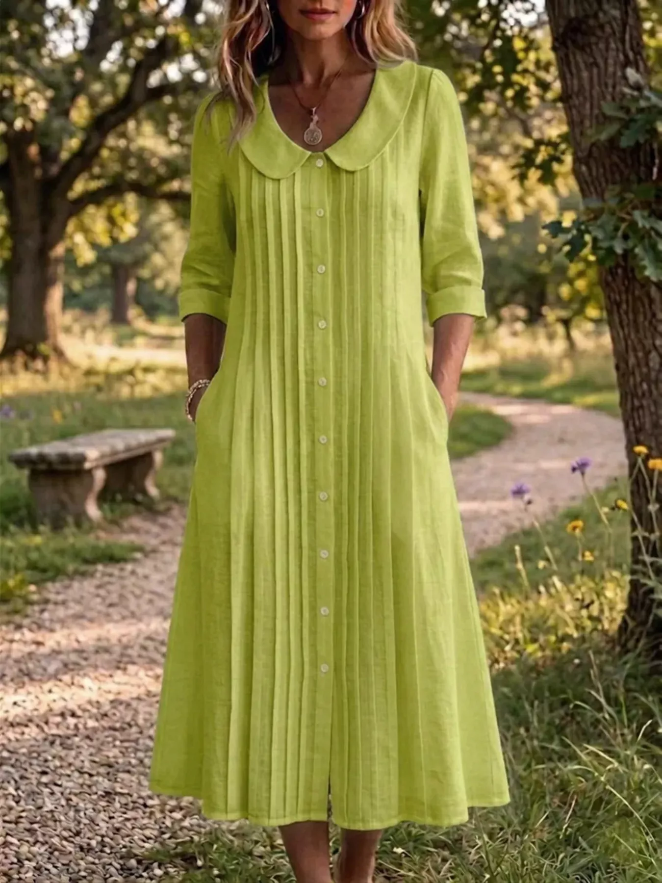 Full Size Peter Pan Collar Button Down Dress Plus Size - Image 5