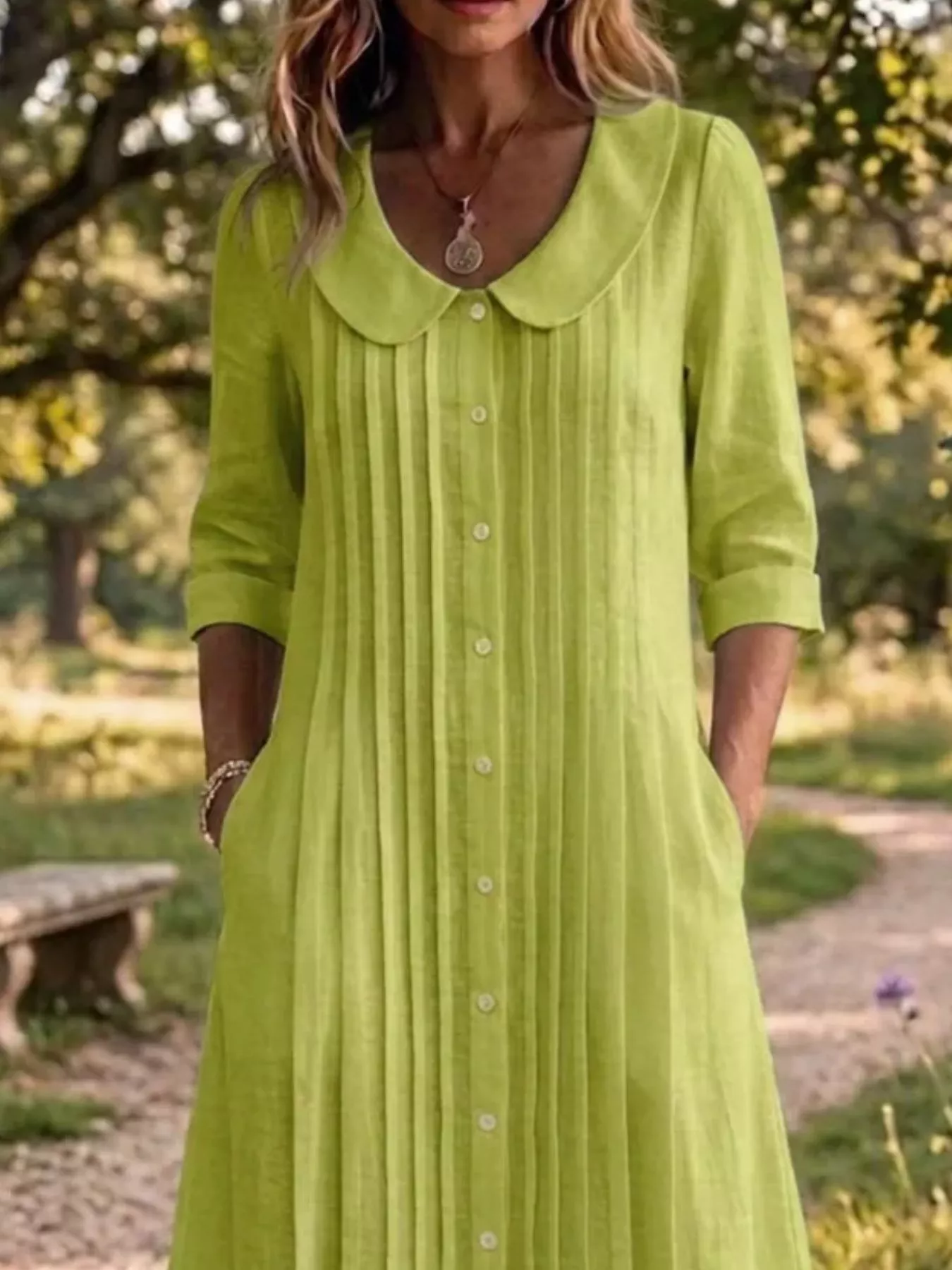 Full Size Peter Pan Collar Button Down Dress Plus Size - Image 6