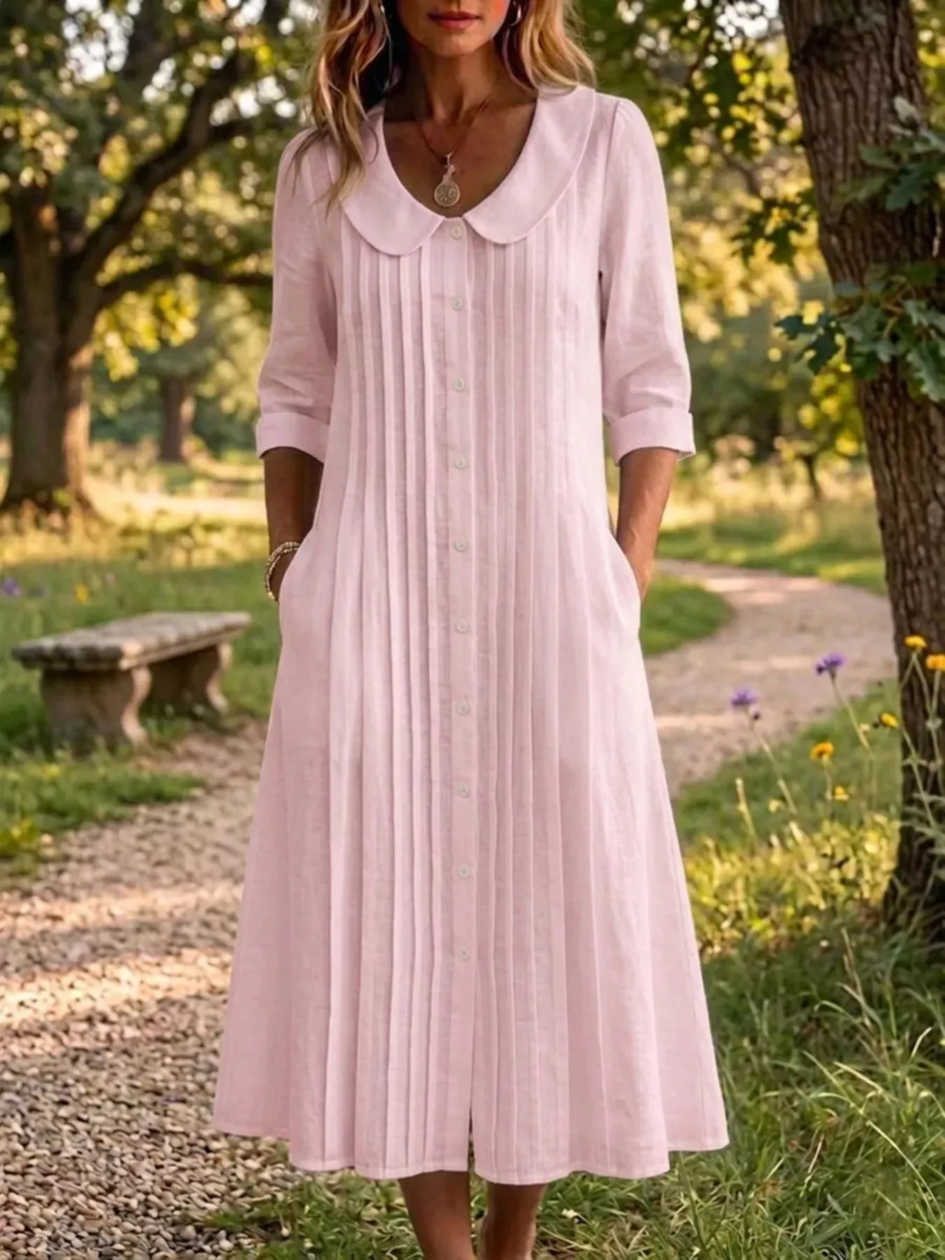 Full Size Peter Pan Collar Button Down Dress Plus Size - Image 7