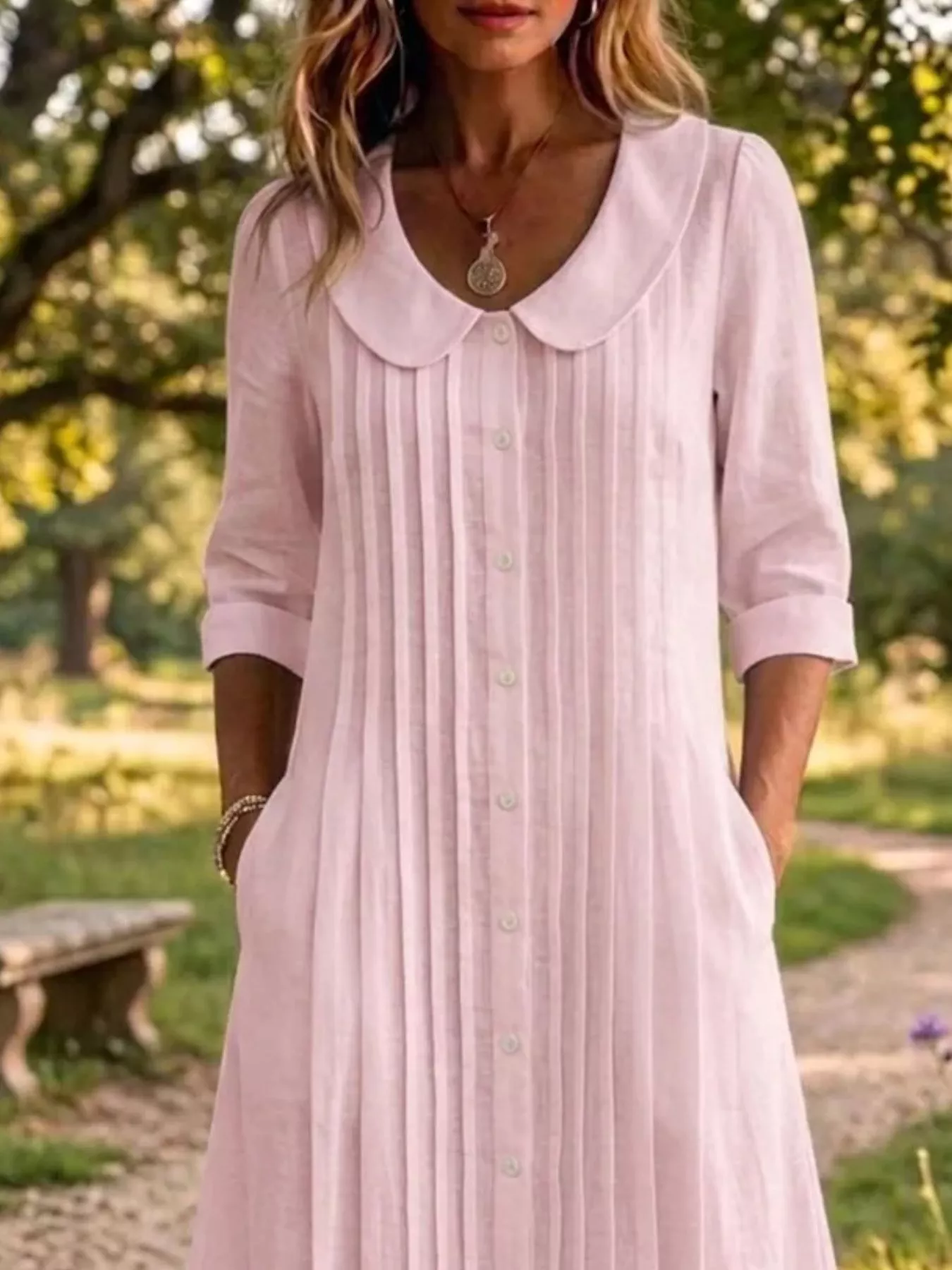 Full Size Peter Pan Collar Button Down Dress Plus Size - Image 8