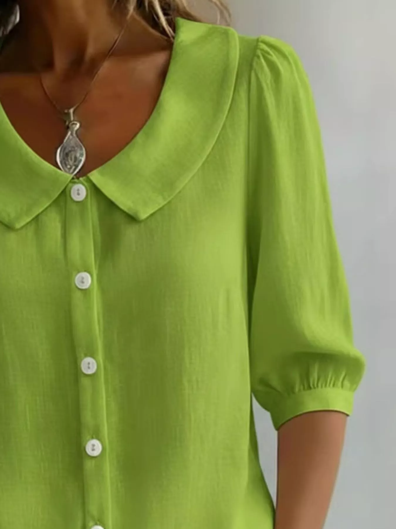 Full Size Peter Pan Collar Button Up Shirt Plus Size - Image 14