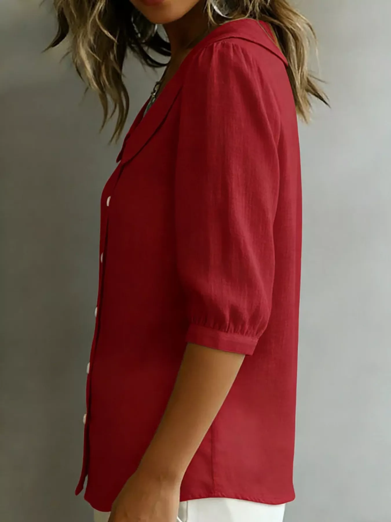 Full Size Peter Pan Collar Button Up Shirt Plus Size - Image 2