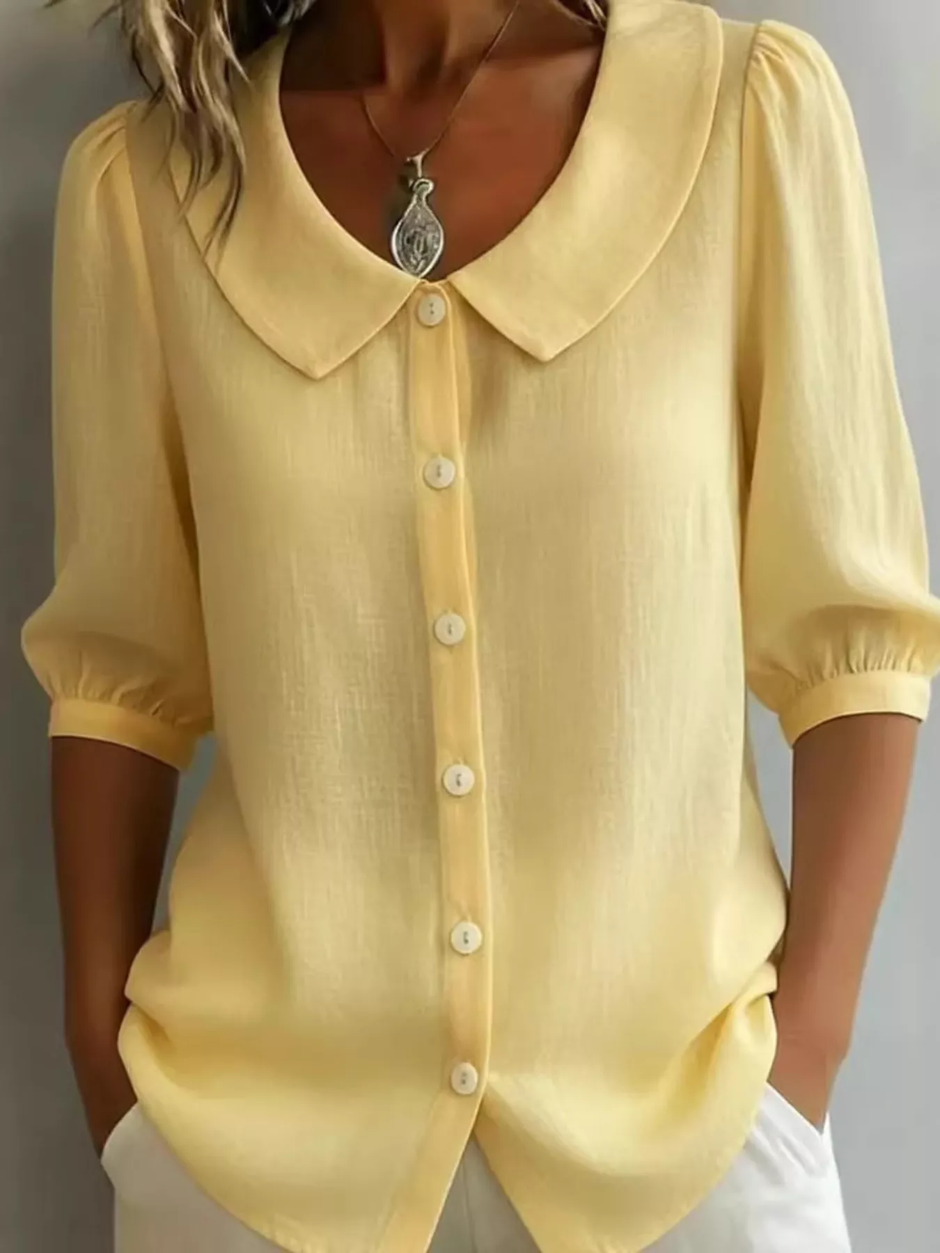 Full Size Peter Pan Collar Button Up Shirt Plus Size - Image 7
