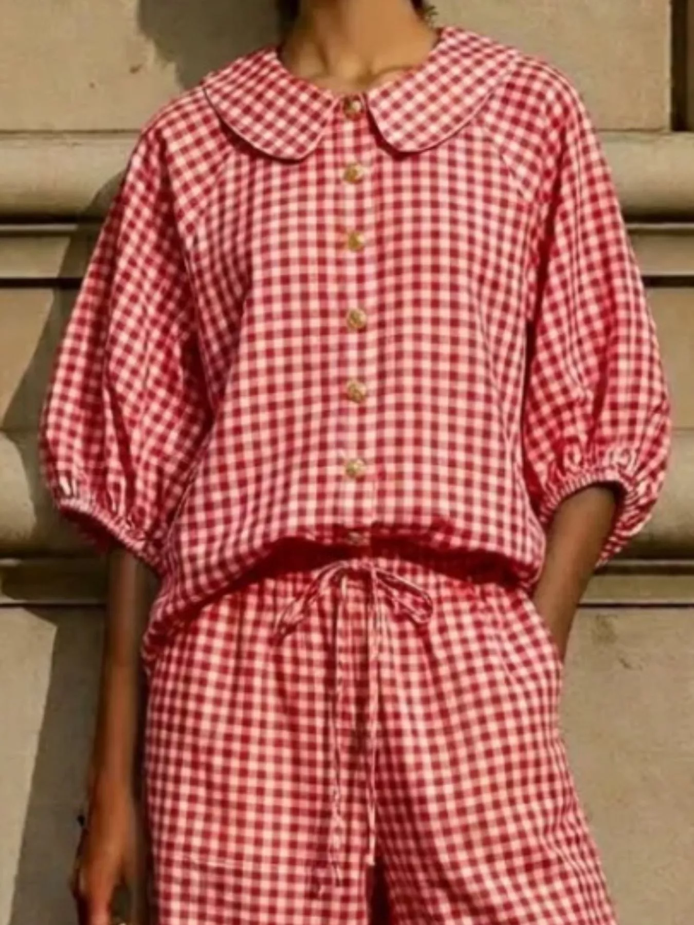 Full Size Plaid Button Up Shirt and Pants Set Plus Size - Image 14