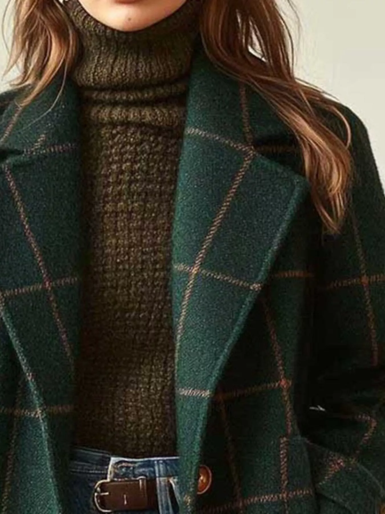 Full Size Plaid Classic Button Up Coat Plus Size - Image 2
