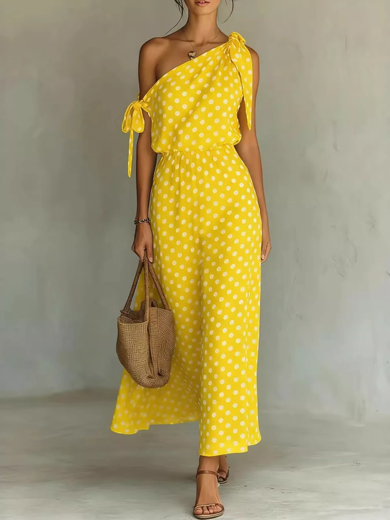 Full Size Polka Dot One-Shoulder Maxi Dress Plus Size - Image 7