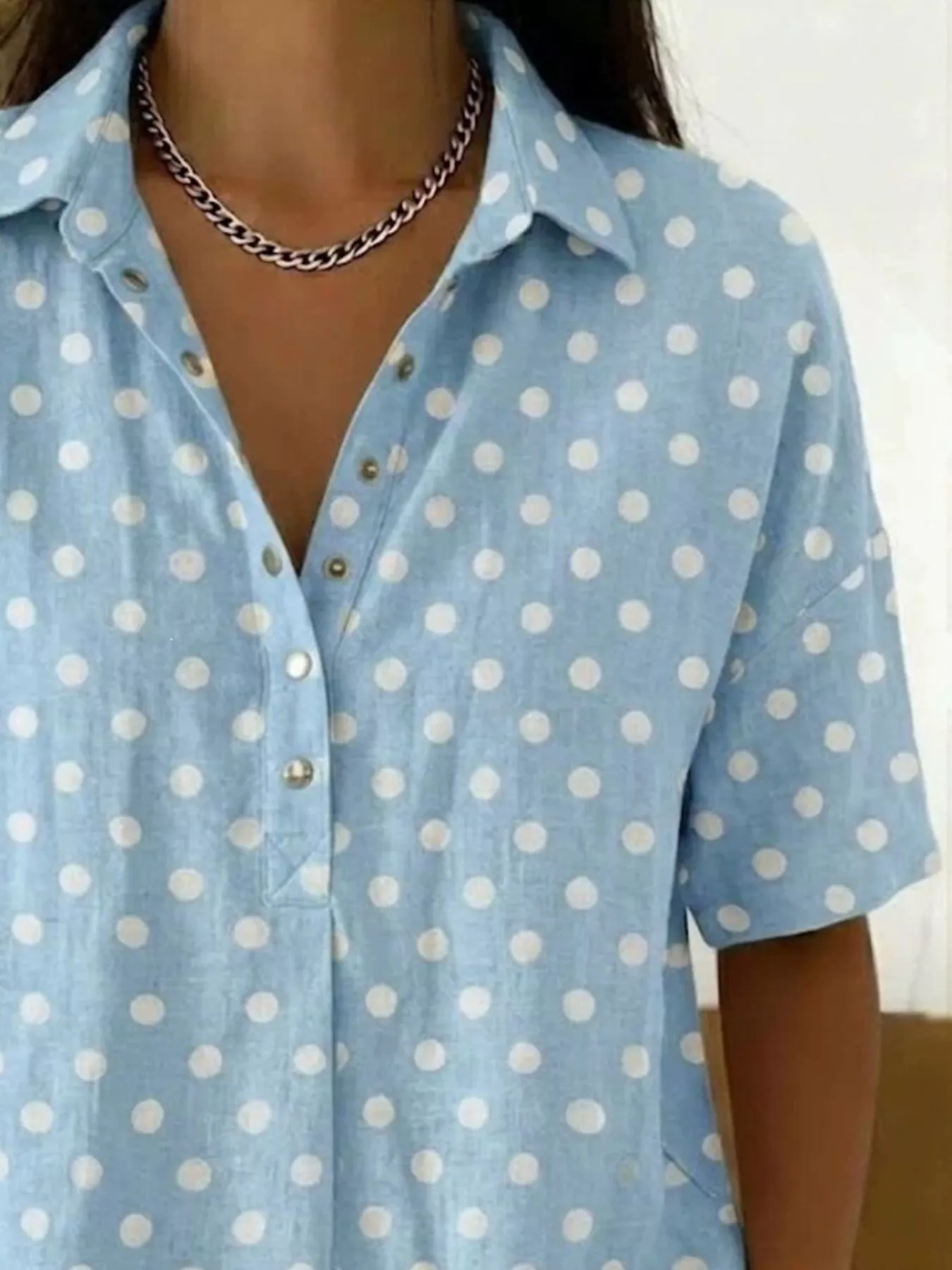 Full Size Polka Dot Short Sleeve Shirt Plus Size - Image 2