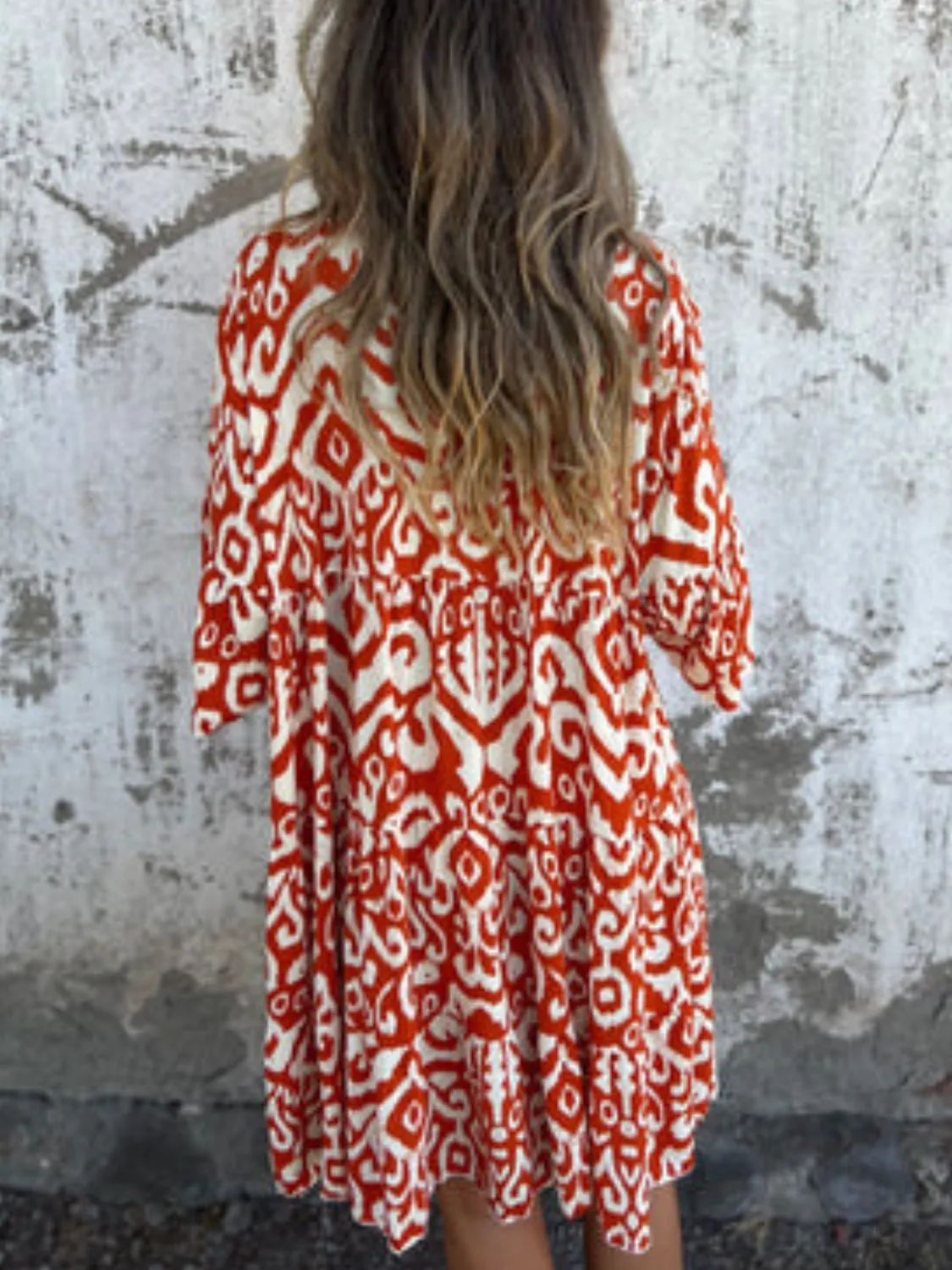 Full Size Printed Notched Half Sleeve Dress Plus Size - Image 11