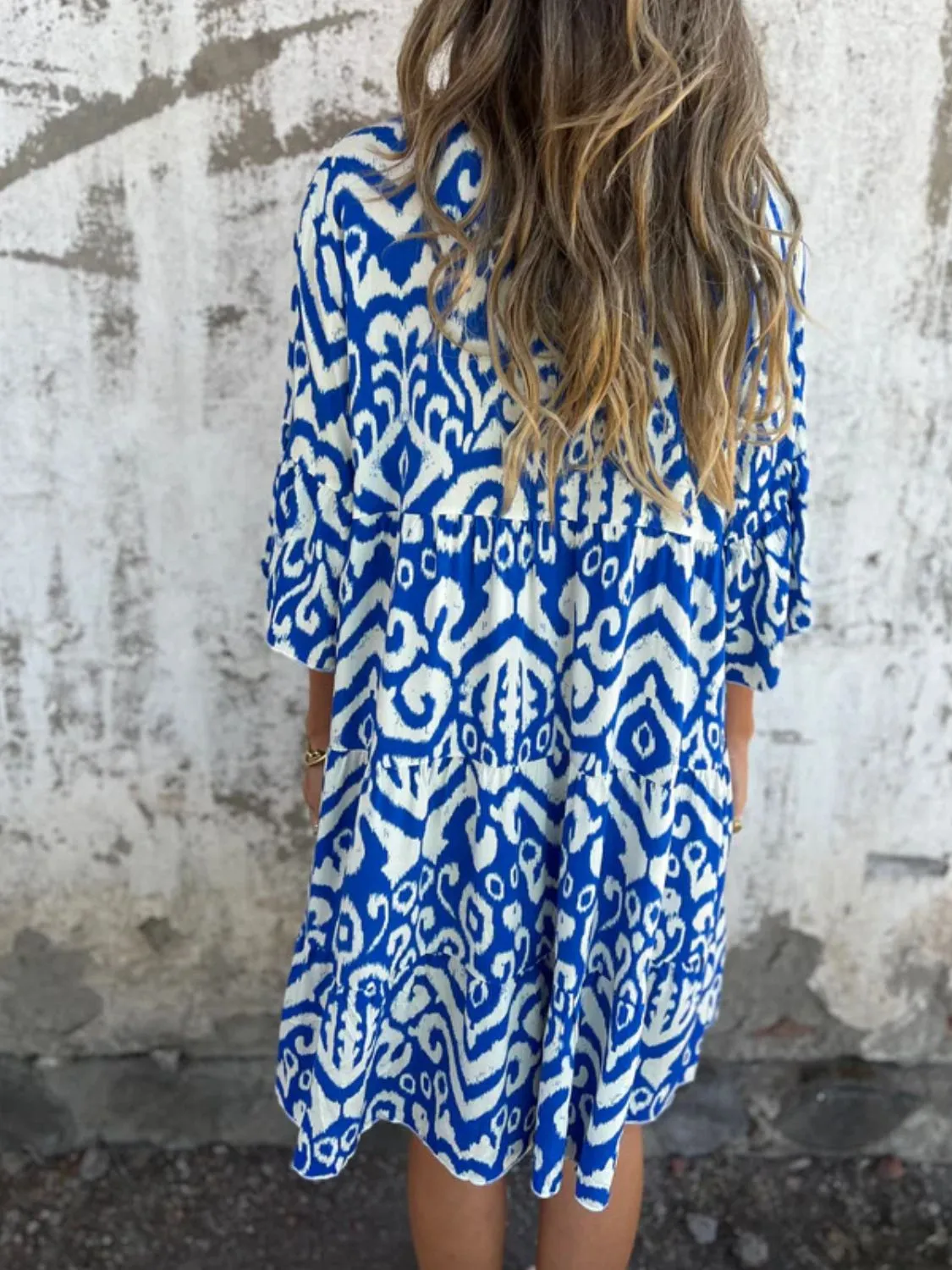 Full Size Printed Notched Half Sleeve Dress Plus Size - Image 4
