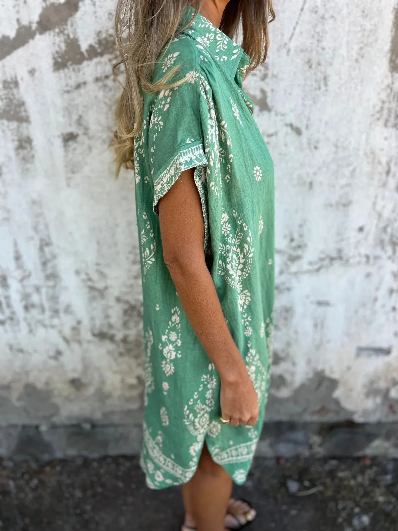 Full Size Printed Short Sleeve Button-Up Shirt Dress Plus Size - Image 15
