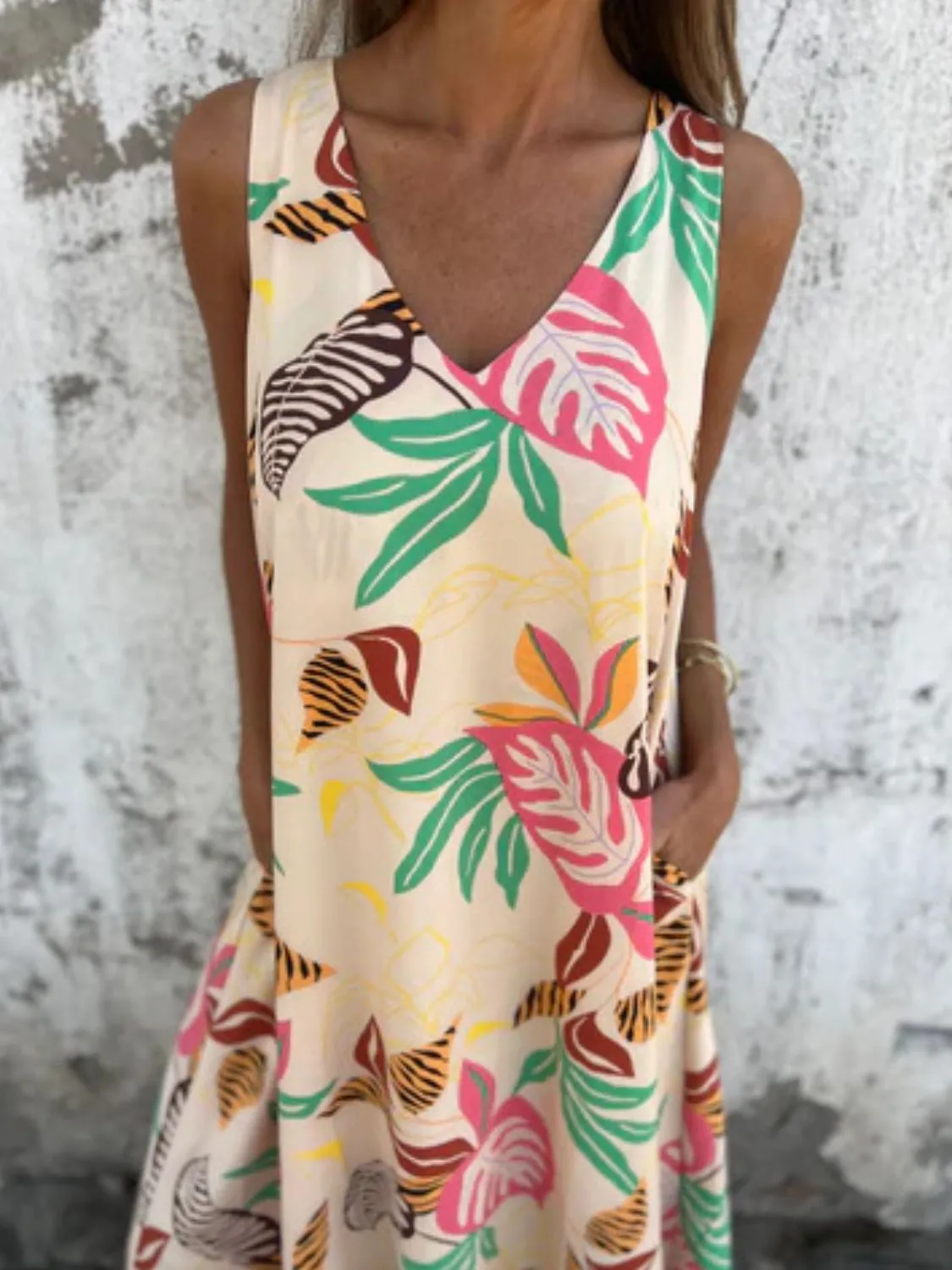 Full Size Printed V-Neck Sleeveless Dress Plus Size - Image 14