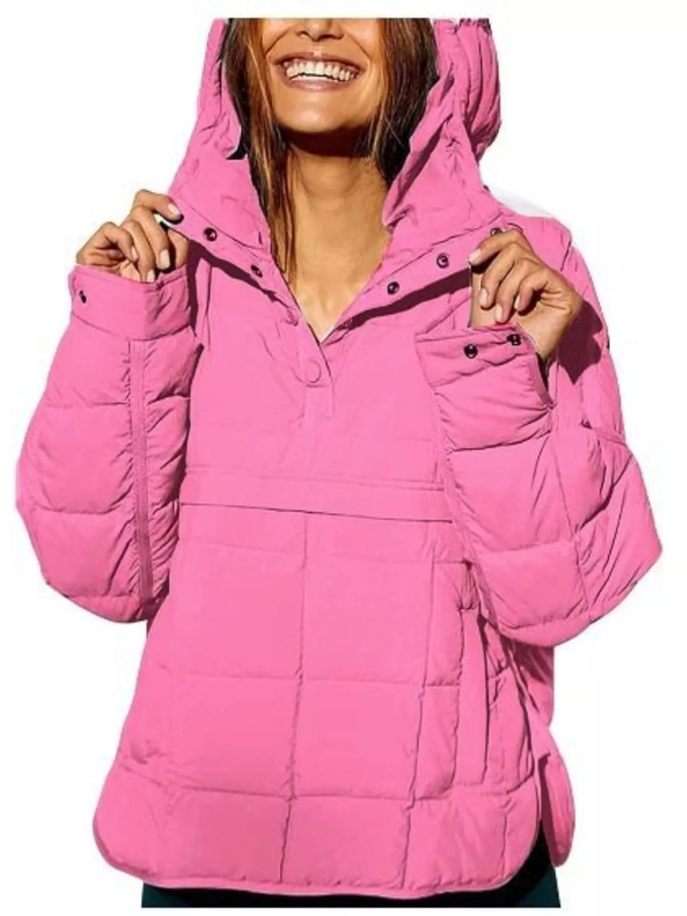 Full Size Quarter Snap Hooded Puffer Top Plus Size - Image 13