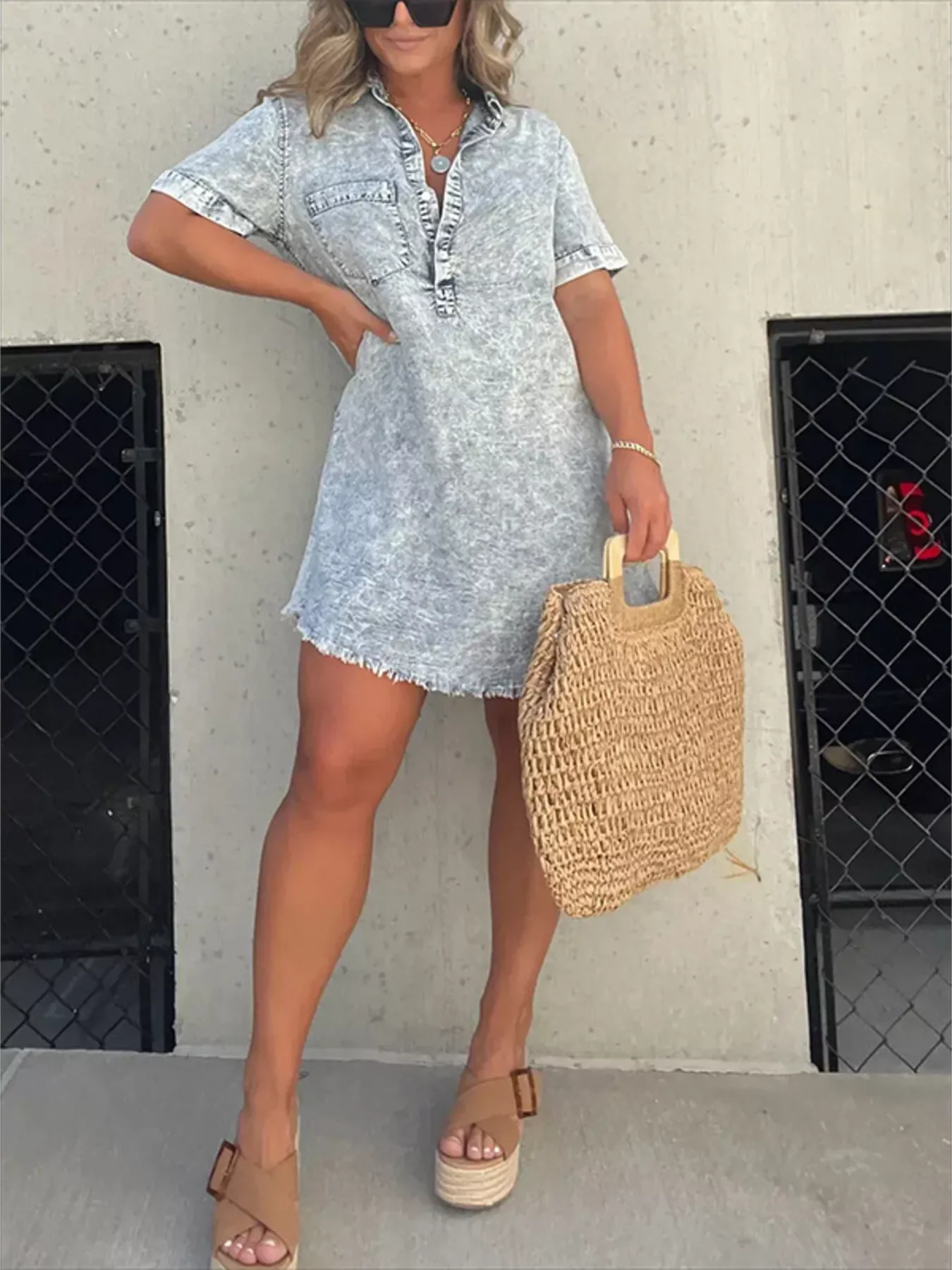 Full Size Raw Hem Short Sleeve Dress Plus Size - Image 5