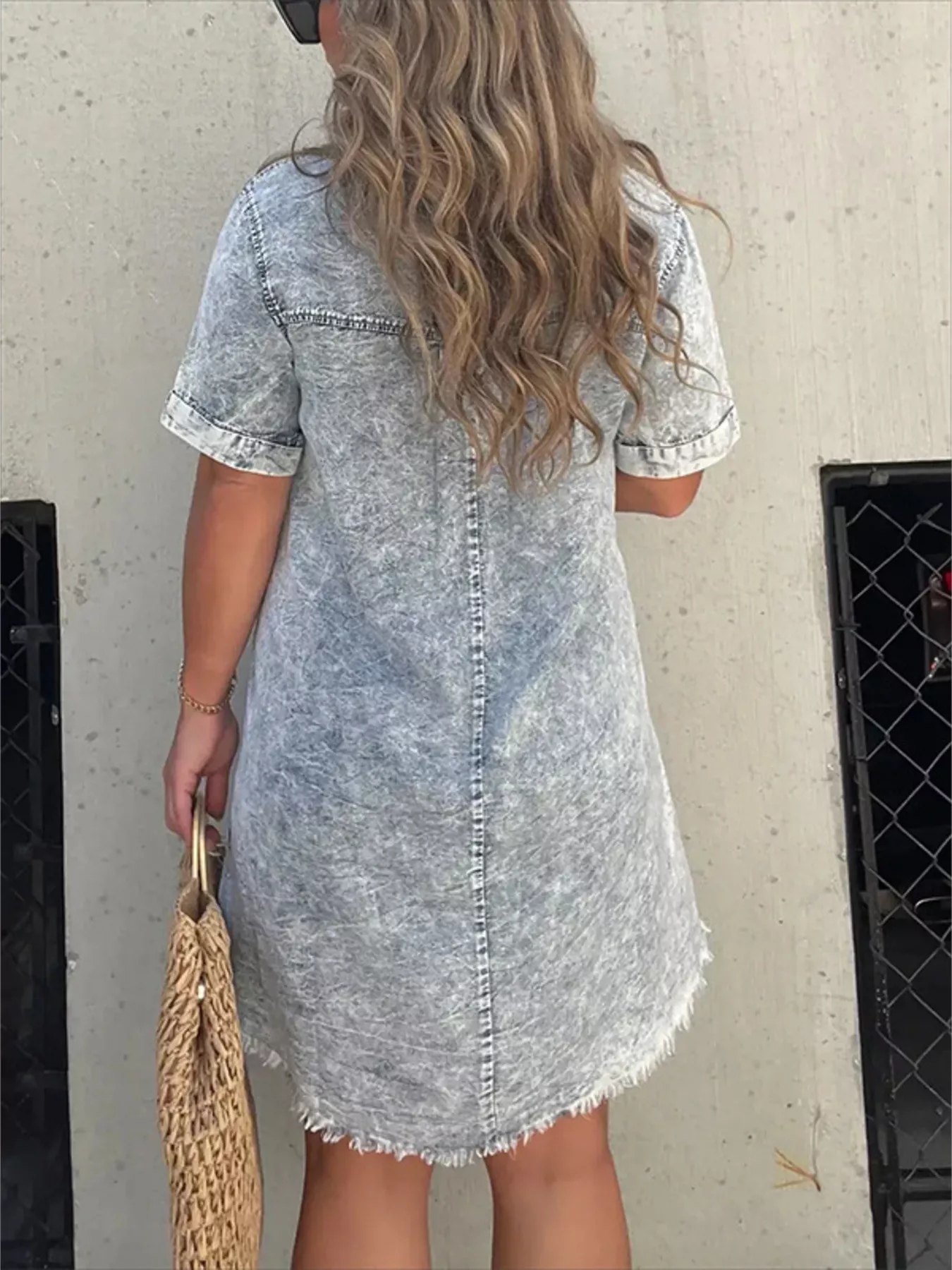 Full Size Raw Hem Short Sleeve Dress Plus Size - Image 7