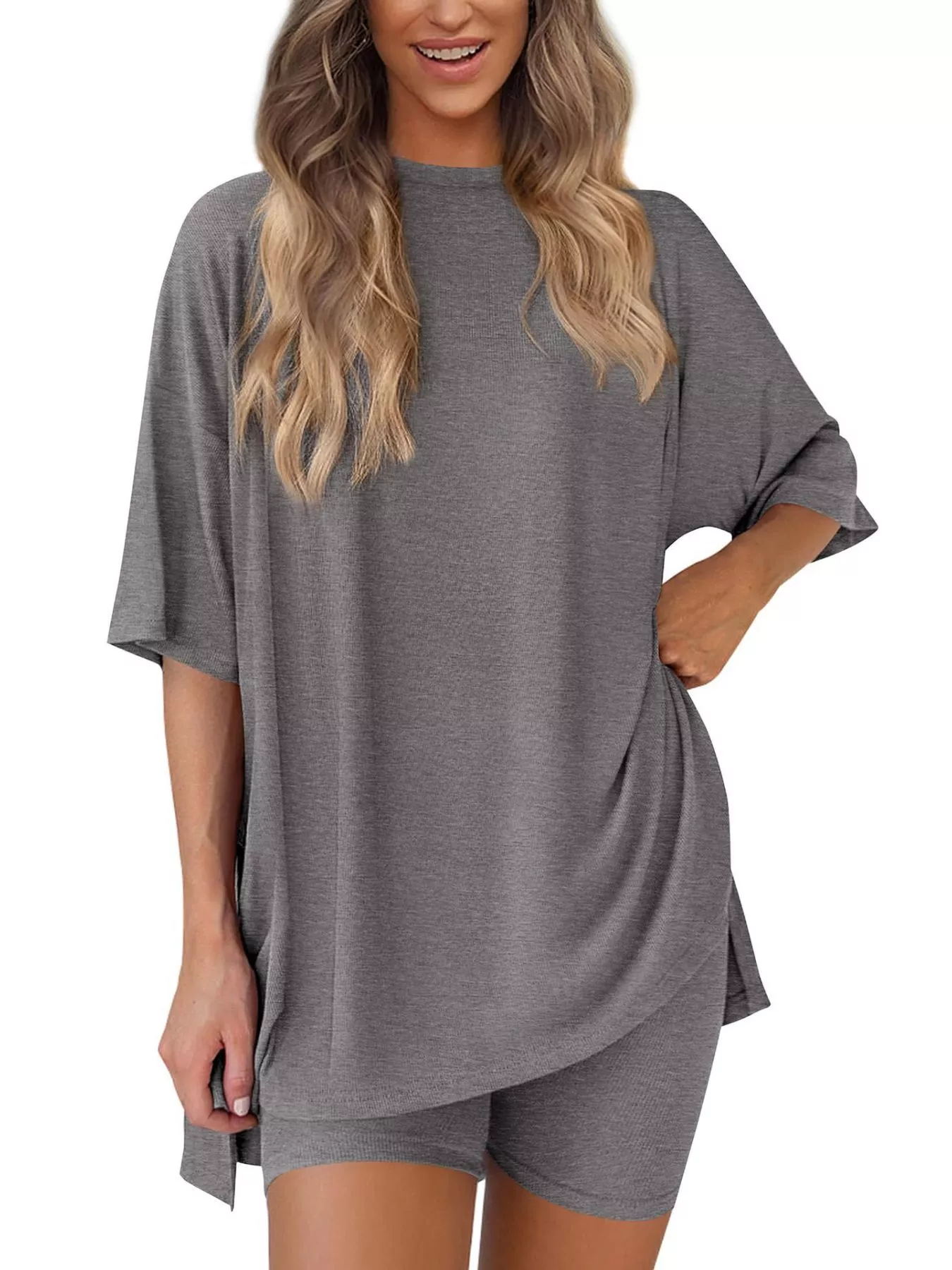Full Size Relaxed Fit Round Neck Top and Shorts Two-Piece Set Plus Size - Image 7
