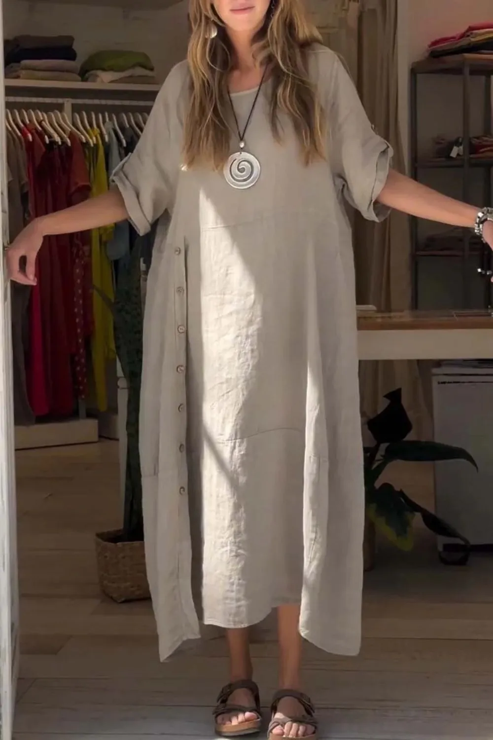Full Size Relaxed Fit Short Sleeves Dress Plus Size - Image 13