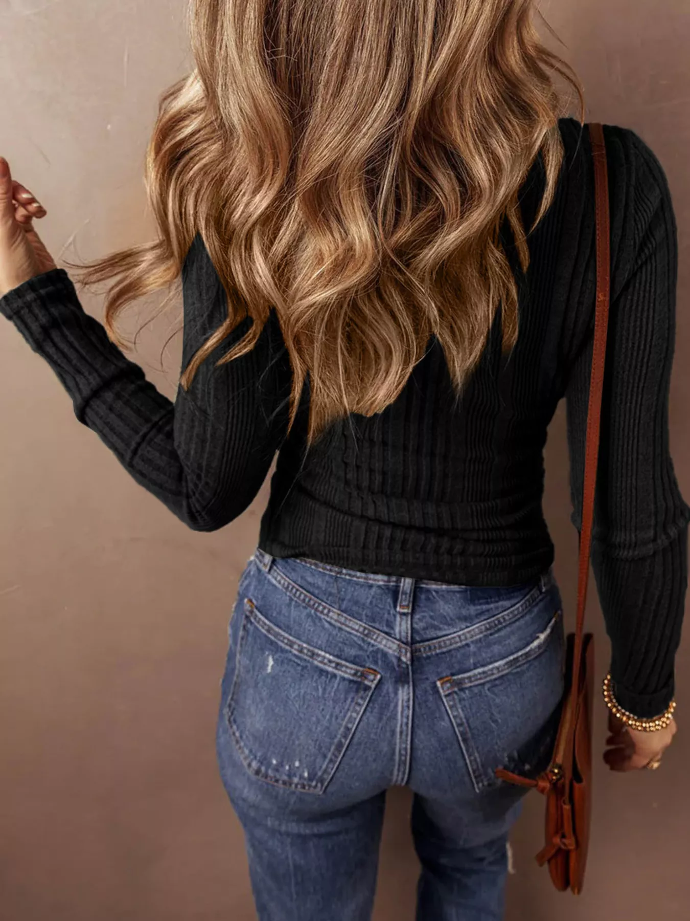 Full Size Ribbed Knit Button-Front Long Sleeve Top Plus Size - Image 4