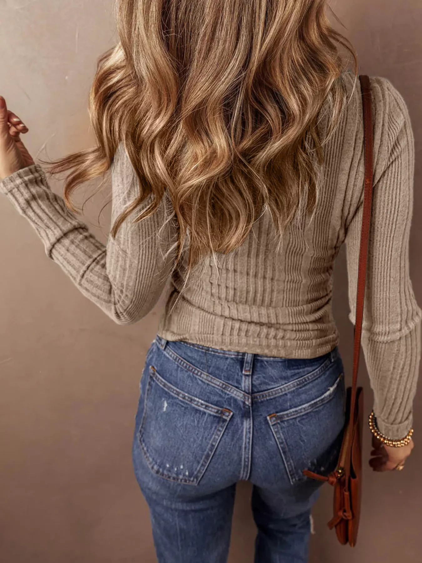 Full Size Ribbed Knit Button-Front Long Sleeve Top Plus Size - Image 9