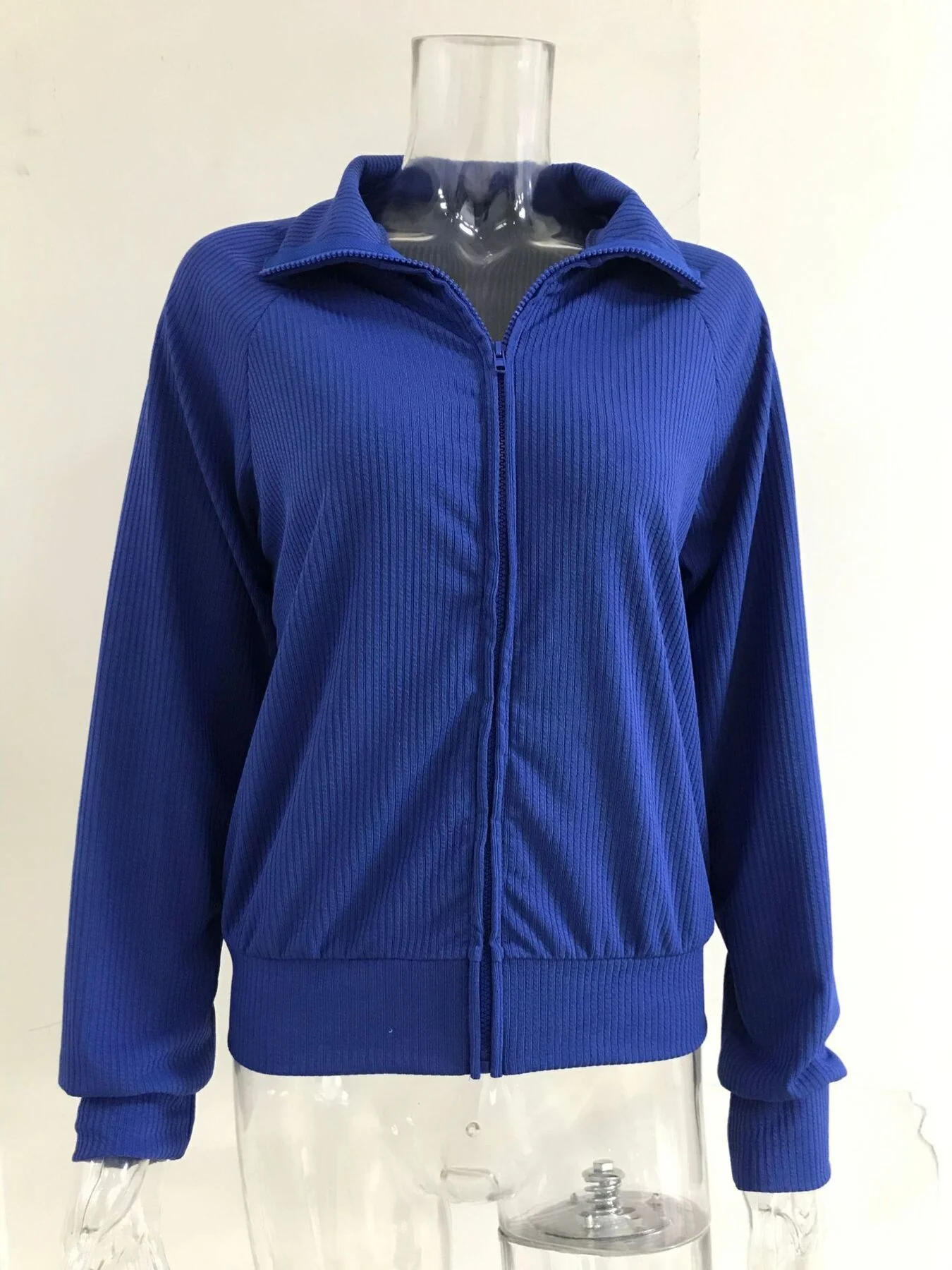 Full Size Ribbed Knit Zip-Up Outerwear Plus Size - Image 6