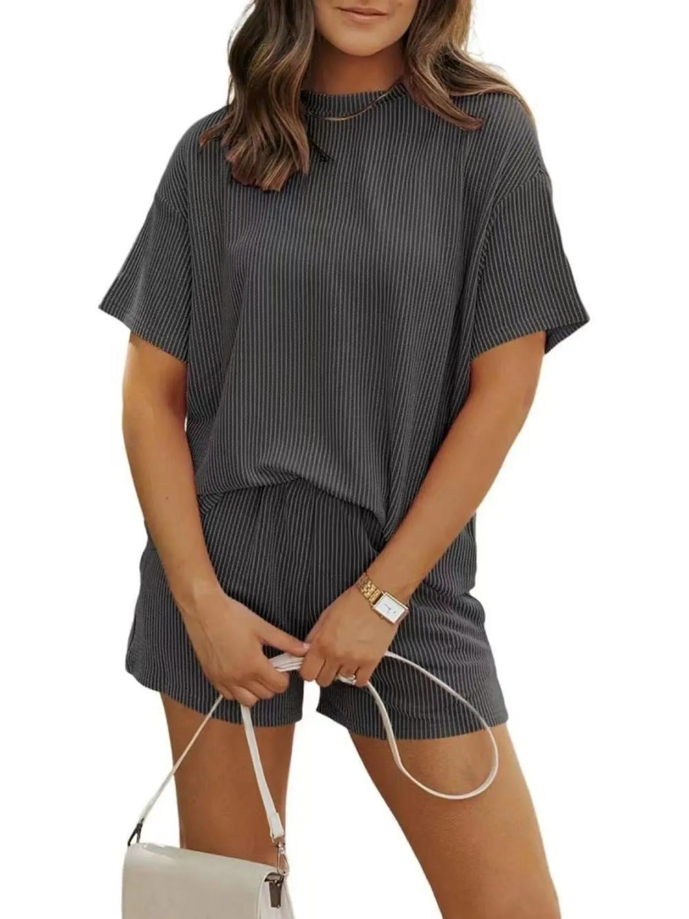 Full Size Ribbed Short Sleeve Top and Shorts Two-Piece Set Plus Size - Image 10